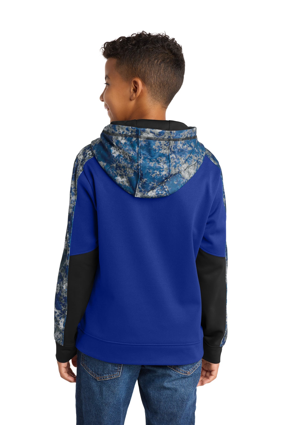 True Roy/Tr Ry Sport-Tek Youth Sport-Wick Mineral Freeze Fleece Colorblock Hooded Pullover. YST231