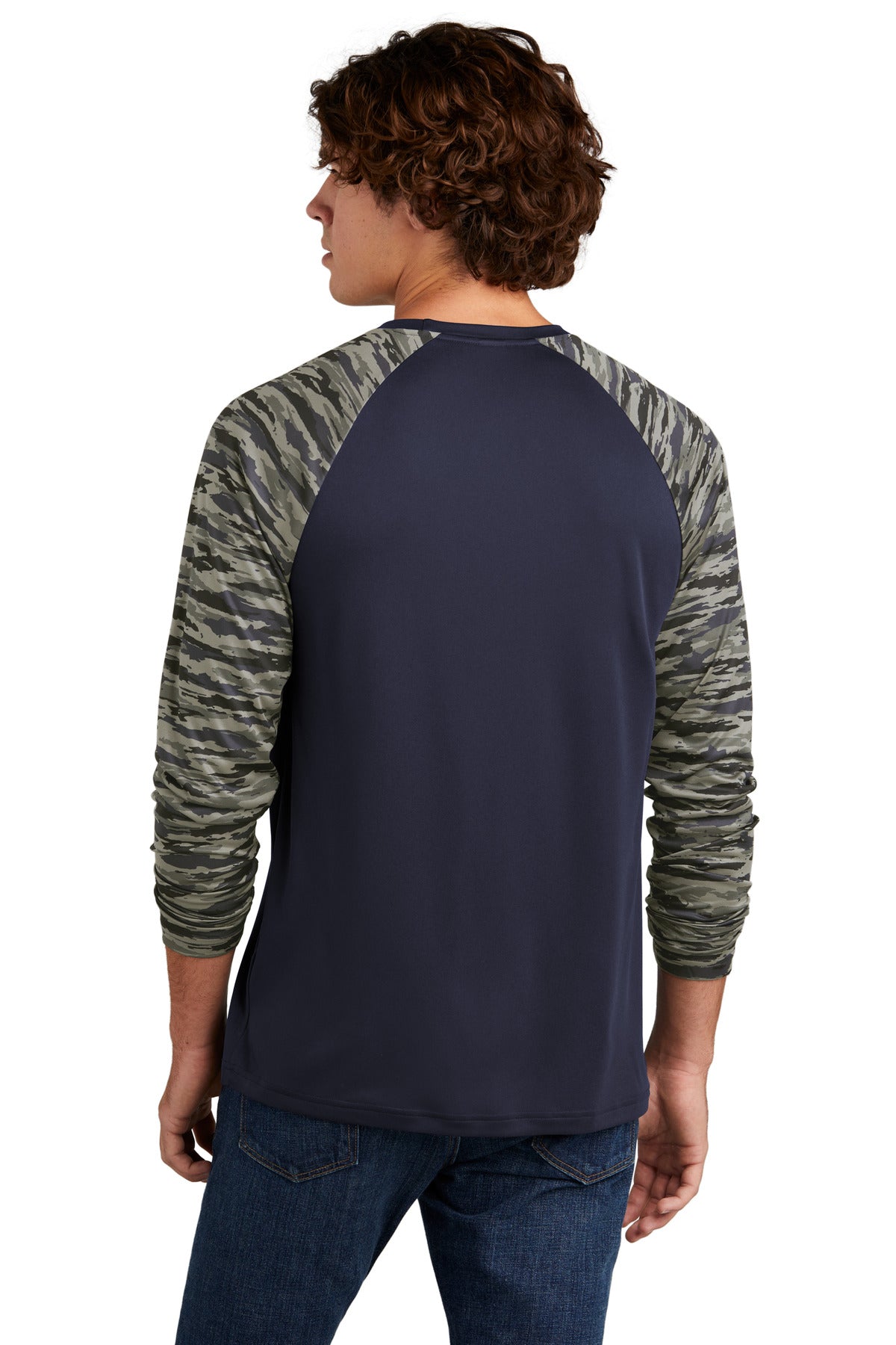 TrueNavy Sport-Tek Drift Camo Colorblock Long Sleeve Tee ST376LS