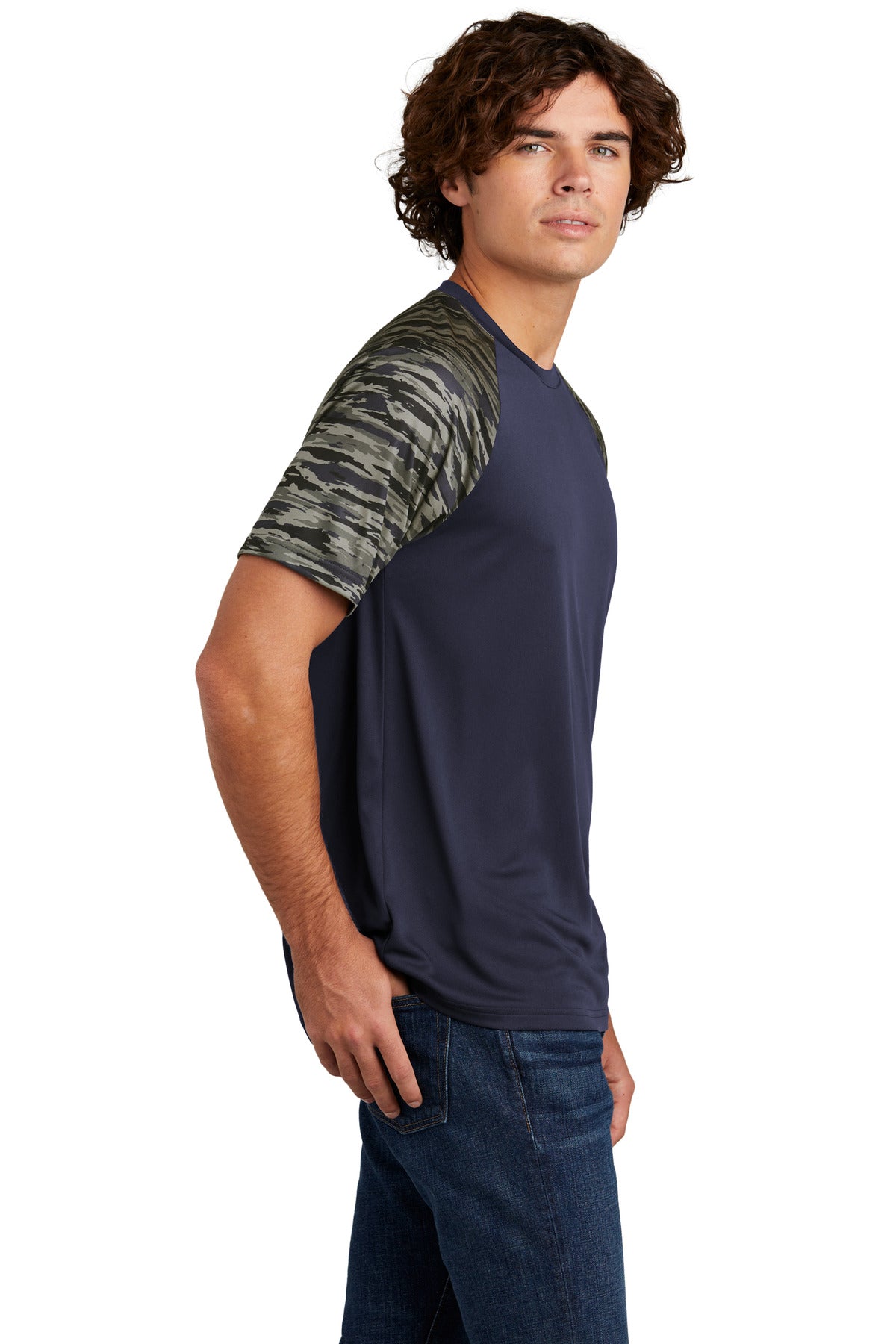 TrueNavy Sport-Tek Drift Camo Colorblock Tee ST376