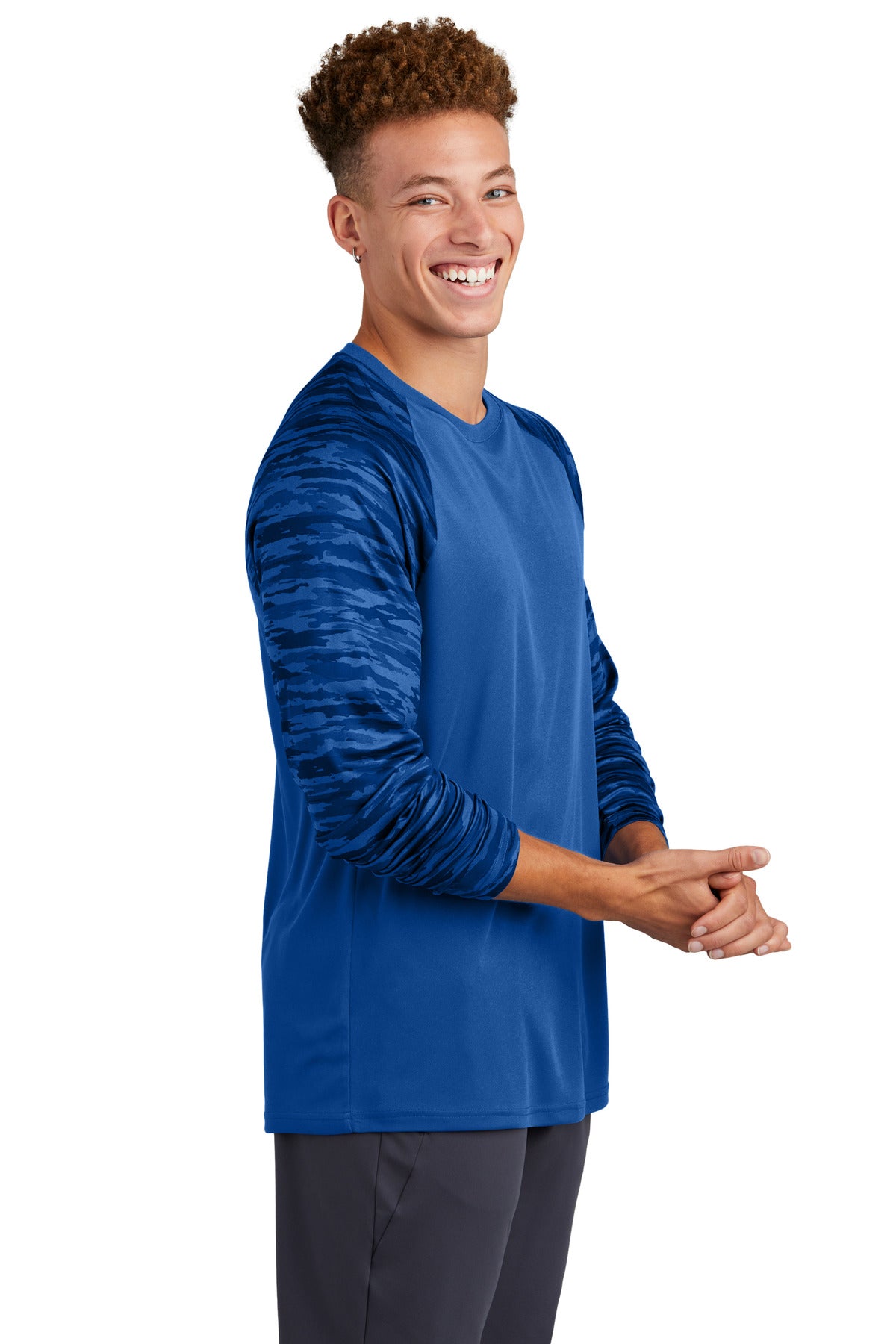 TrueRoyal Sport-Tek Drift Camo Colorblock Long Sleeve Tee ST376LS