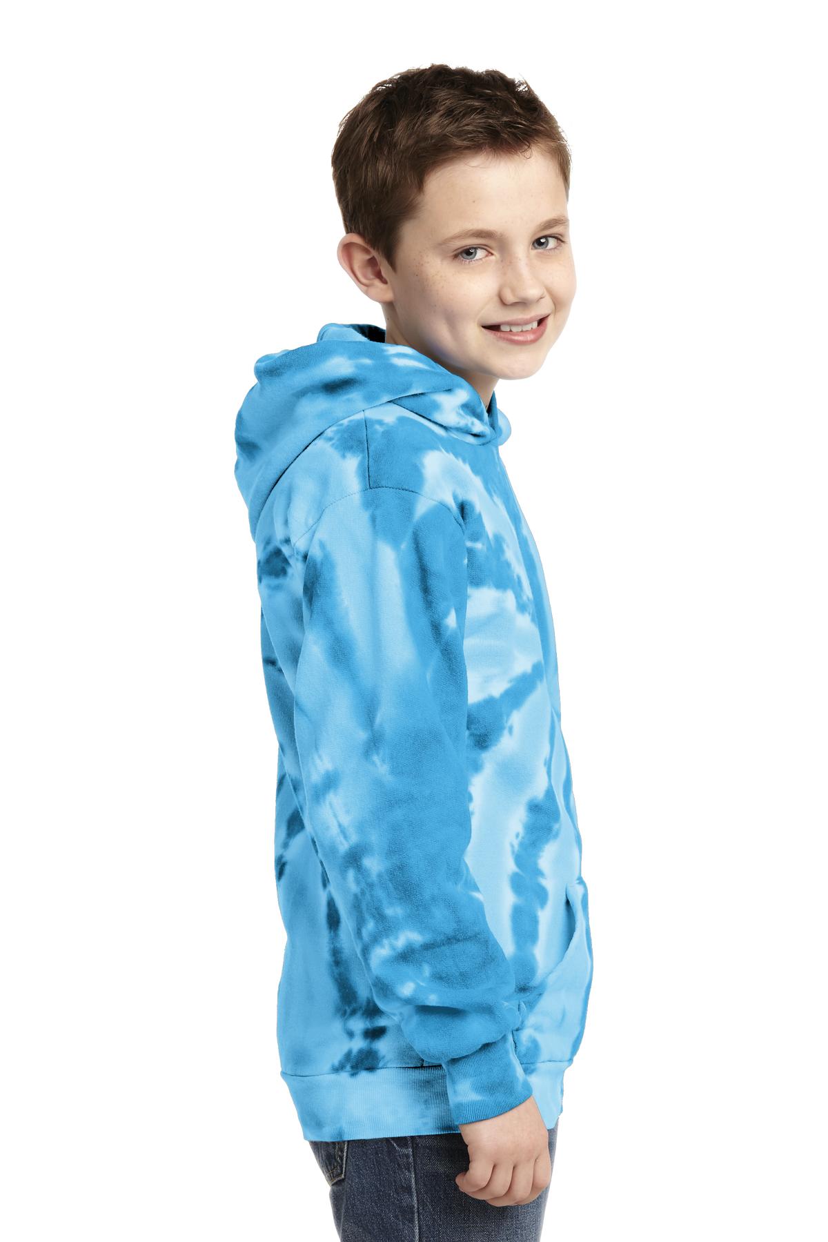 Turquoise Port & Company Youth Tie-Dye Pullover Hooded Sweatshirt. PC146Y