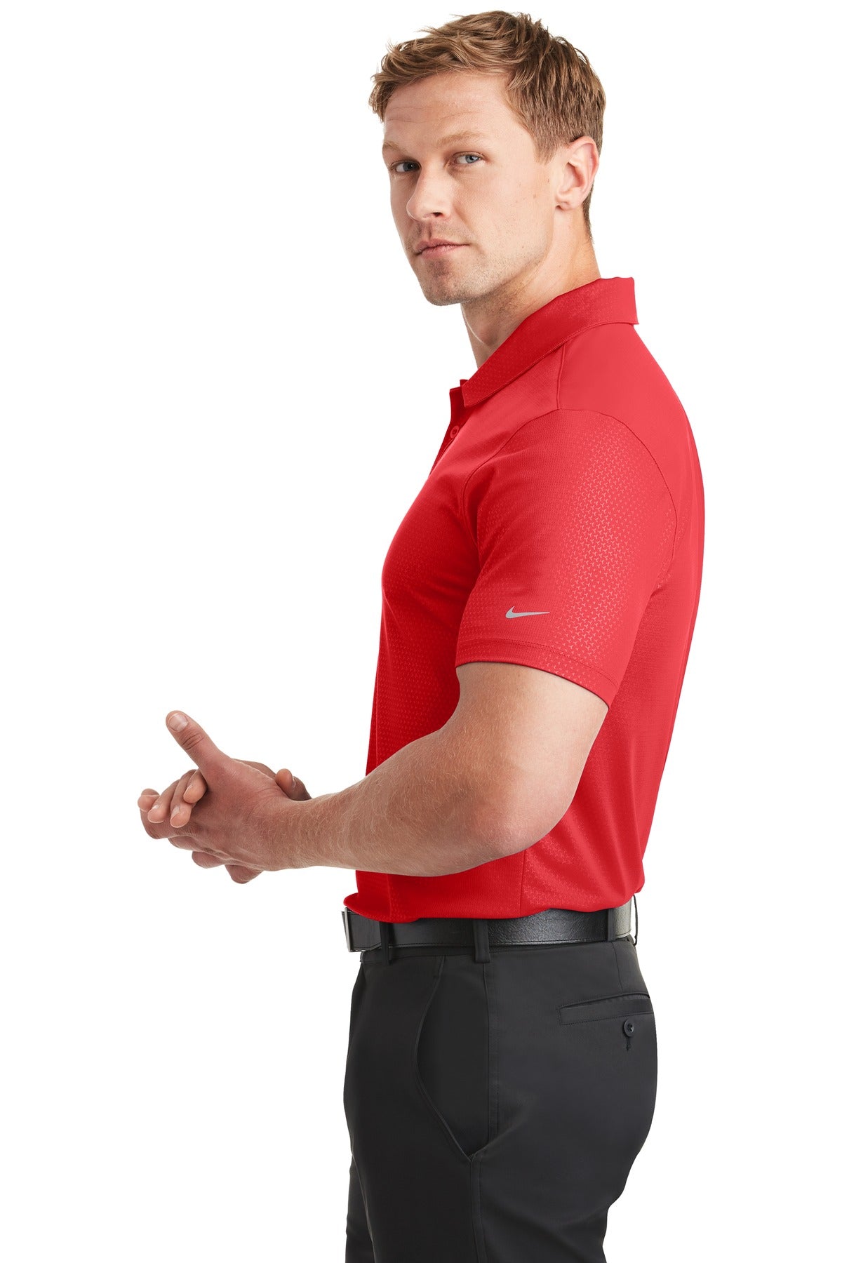 University Red Nike Dri-FIT Embossed Tri-Blade Polo. 838964