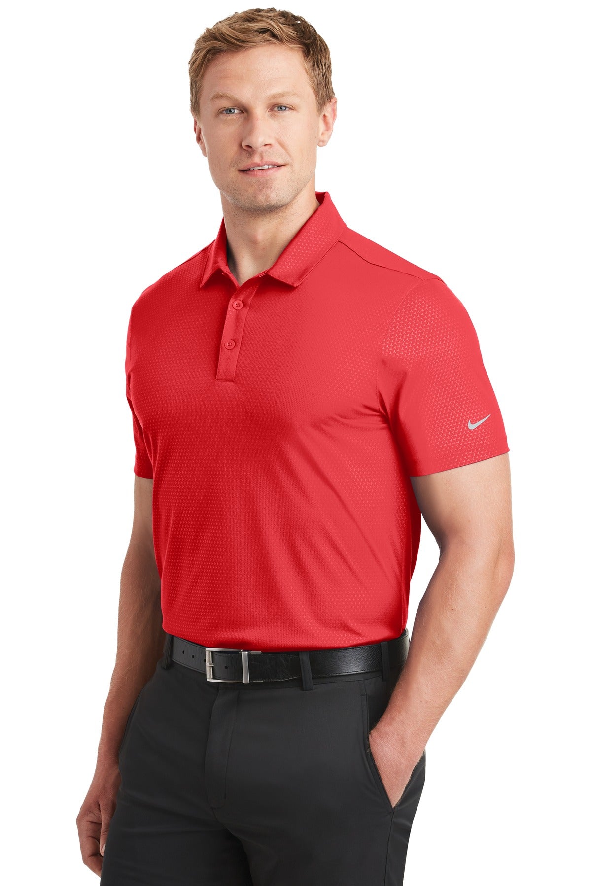 University Red Nike Dri-FIT Embossed Tri-Blade Polo. 838964