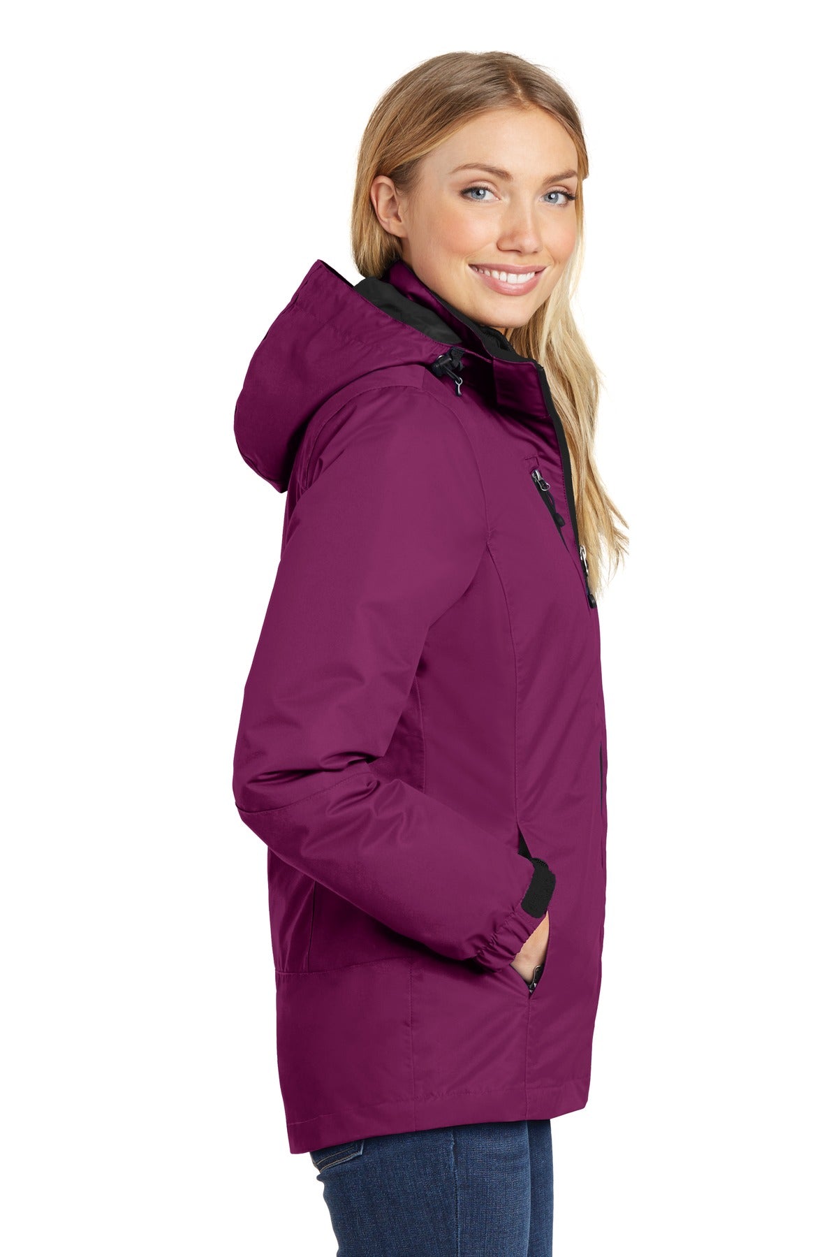 Very Berry/Blk Port Authority Women's Vortex Waterproof 3-in-1 Jacket. L332