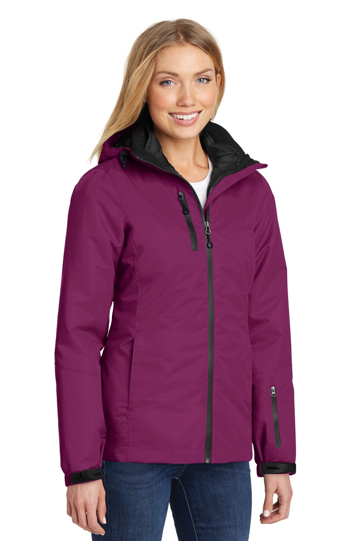 Very Berry/Blk Port Authority Women's Vortex Waterproof 3-in-1 Jacket. L332
