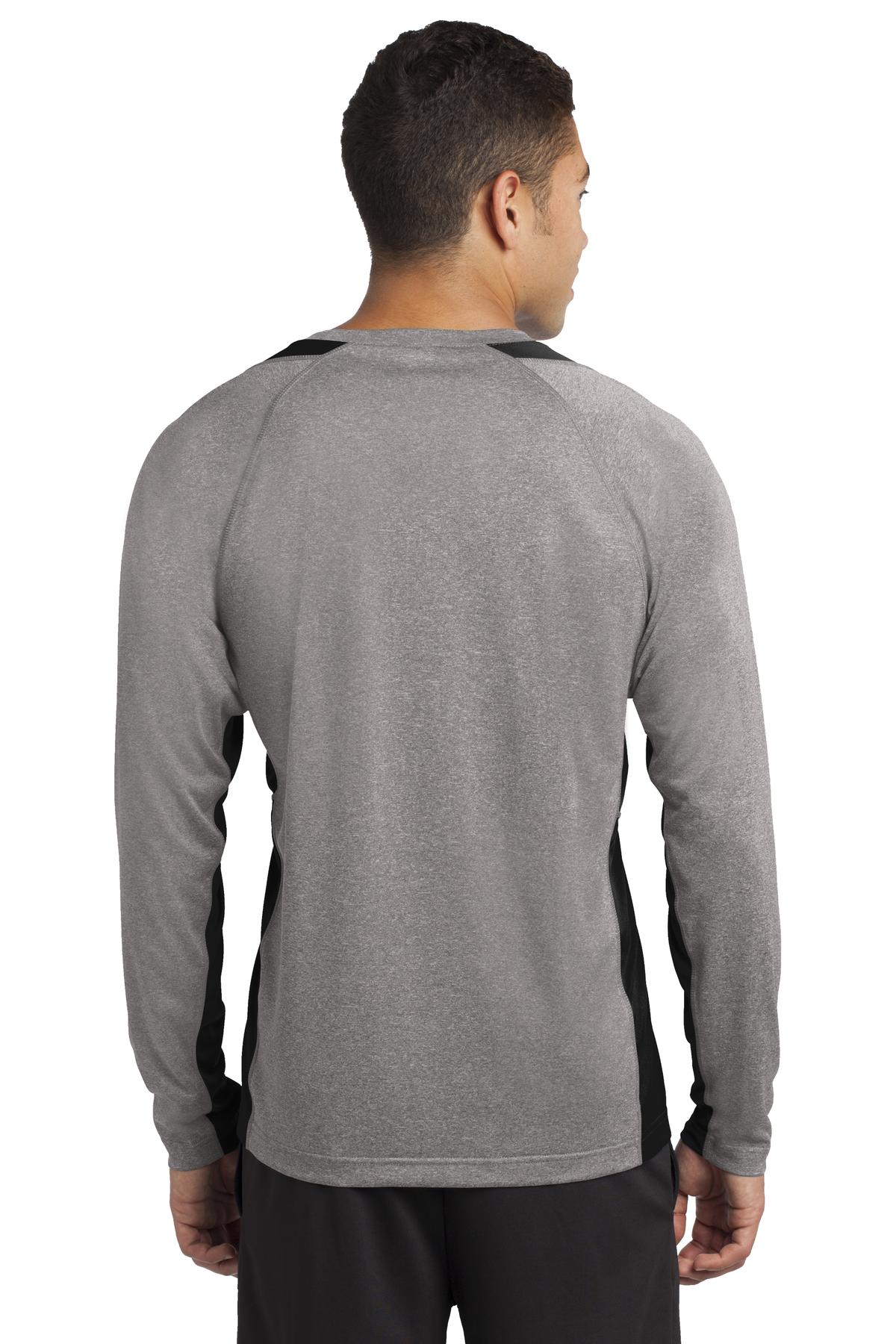 Vnt He/Black Sport-Tek Long Sleeve Heather Colorblock Contender Tee. ST361LS
