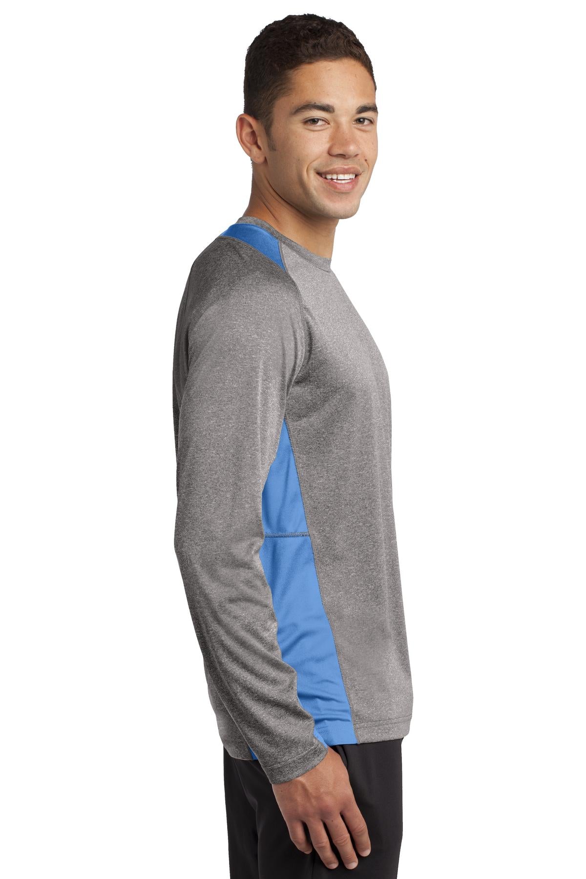 Vnt He/Car Blu Sport-Tek Long Sleeve Heather Colorblock Contender Tee. ST361LS