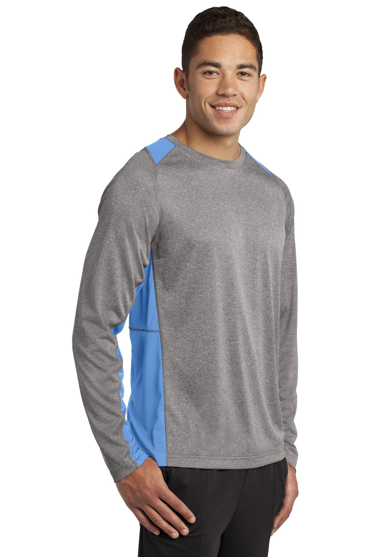 Vnt He/Car Blu Sport-Tek Long Sleeve Heather Colorblock Contender Tee. ST361LS