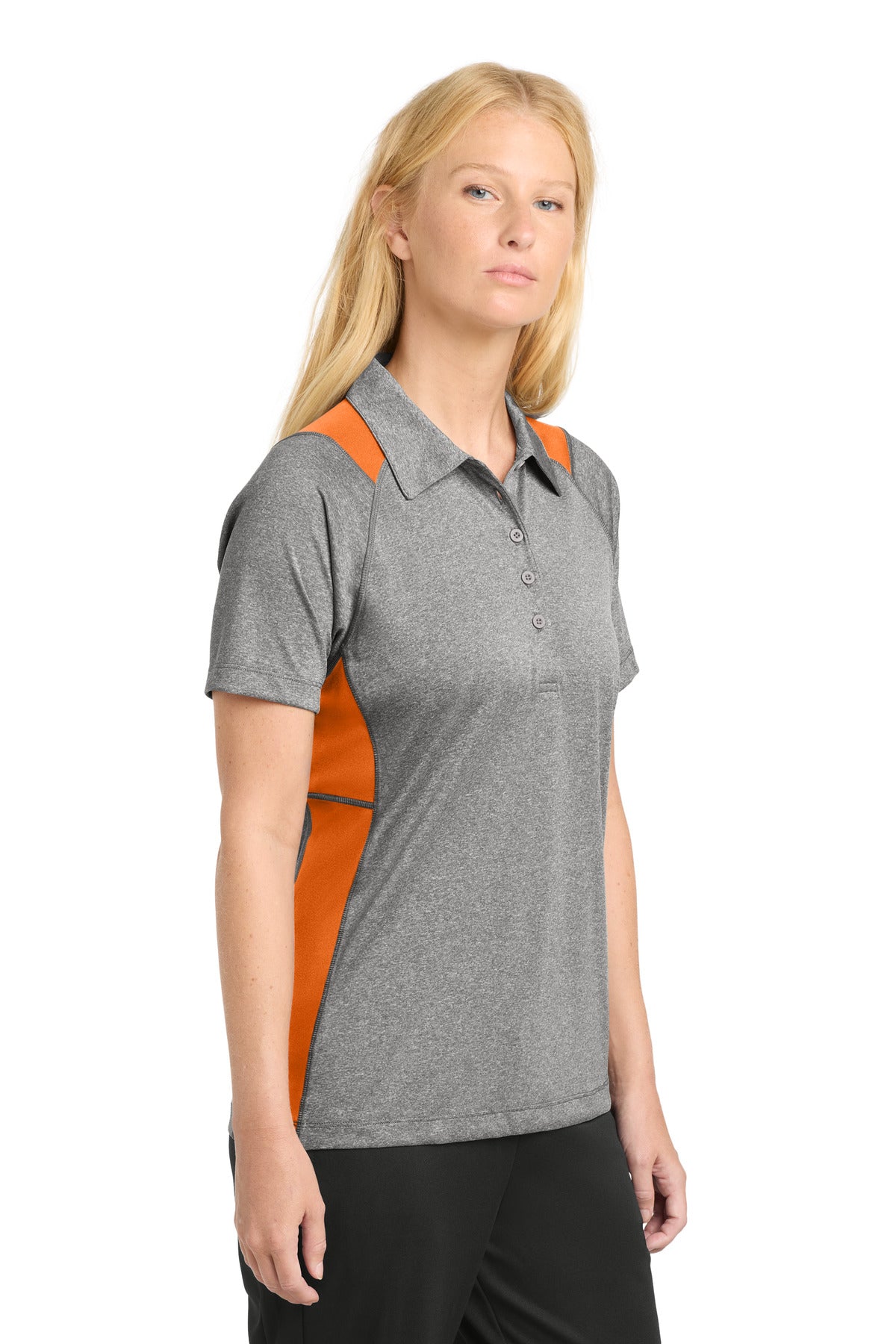 Vnt He/Dp Orng Sport-Tek Women's Heather Colorblock Contender Polo. LST665