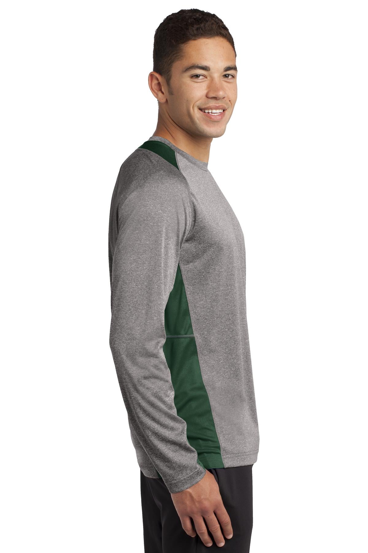 Vnt He/For Grn Sport-Tek Long Sleeve Heather Colorblock Contender Tee. ST361LS