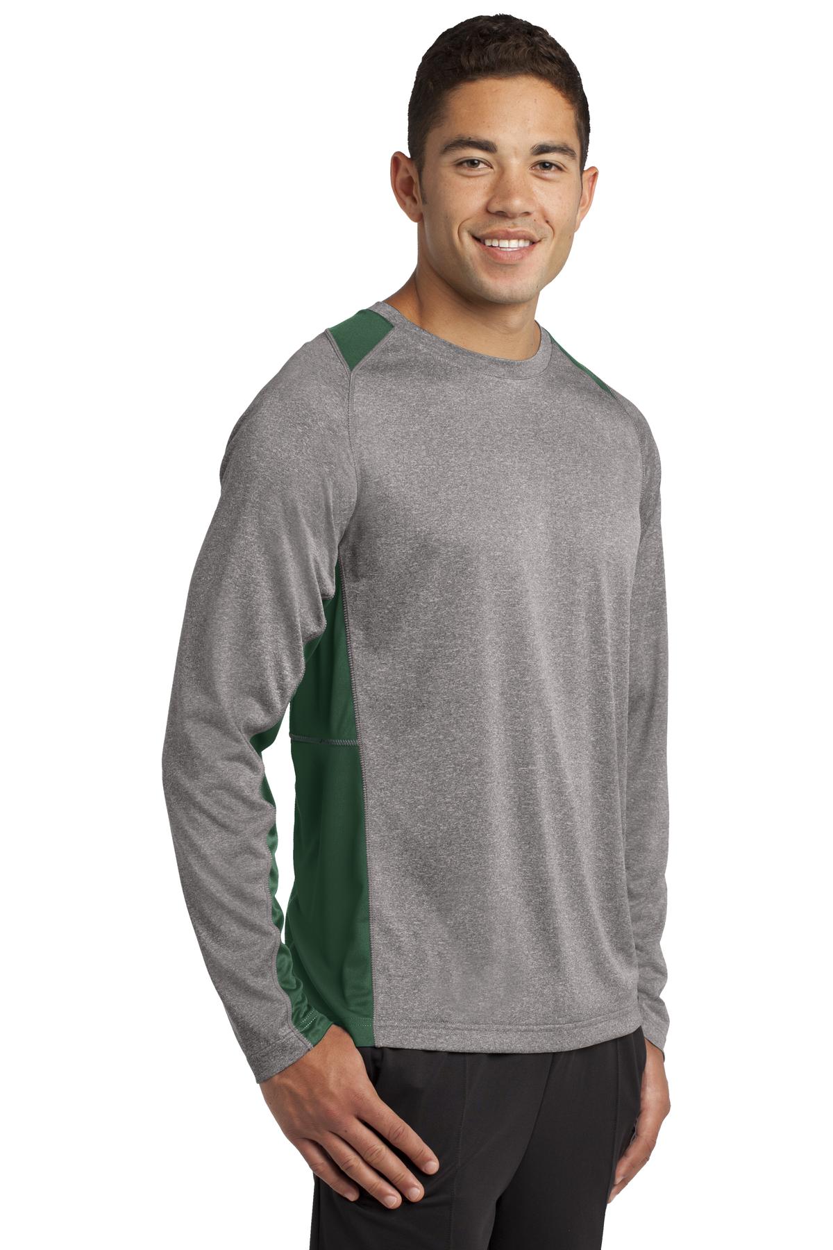 Vnt He/For Grn Sport-Tek Long Sleeve Heather Colorblock Contender Tee. ST361LS