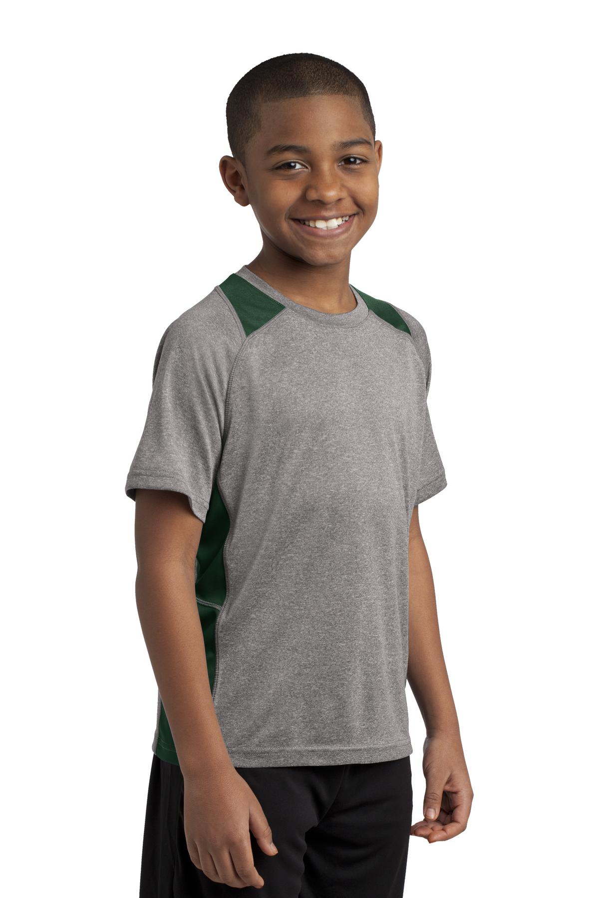 Vnt He/For Grn Sport-Tek Youth Heather Colorblock Contender Tee. YST361