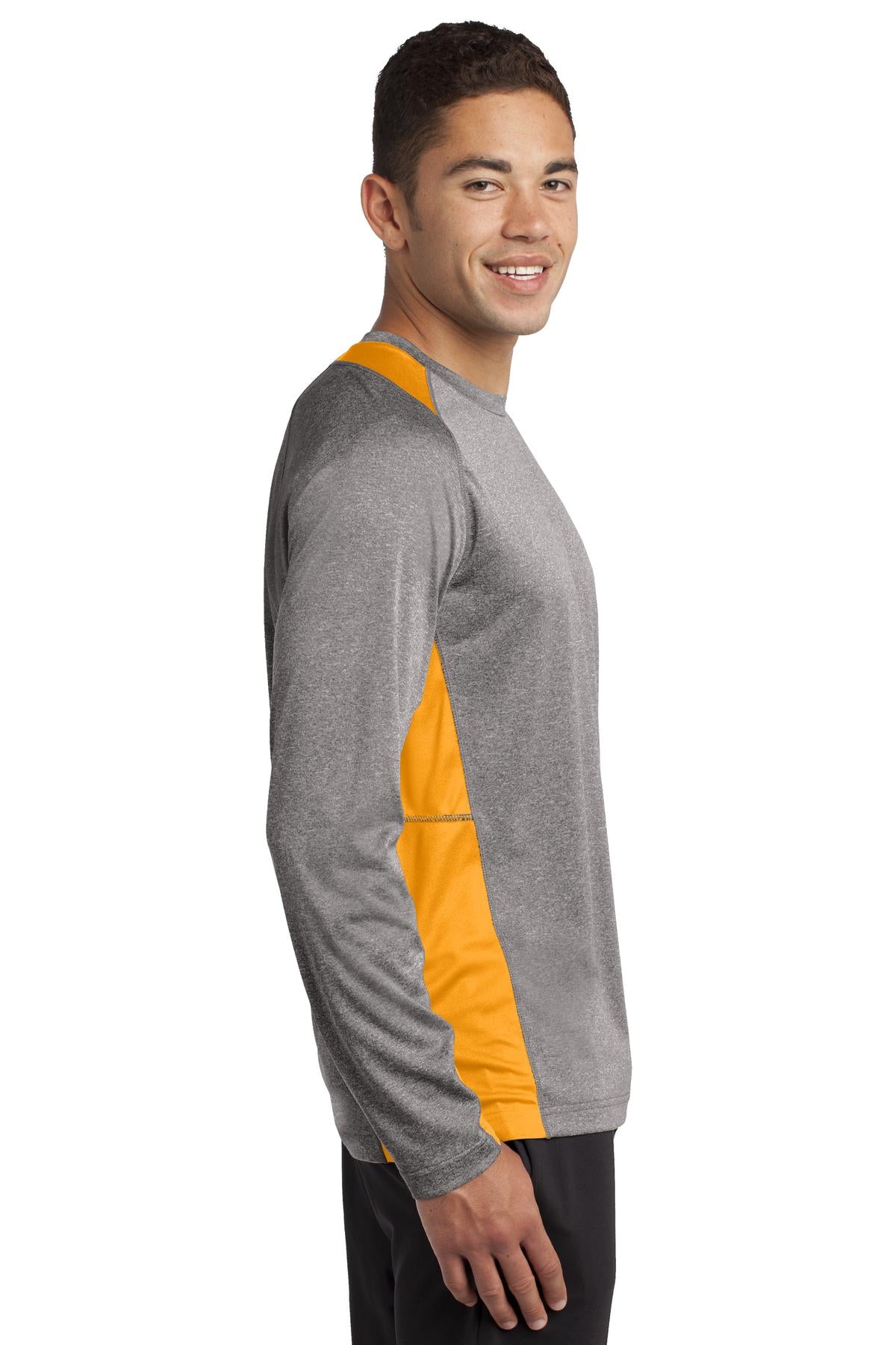 Vnt He/Gold Sport-Tek Long Sleeve Heather Colorblock Contender Tee. ST361LS