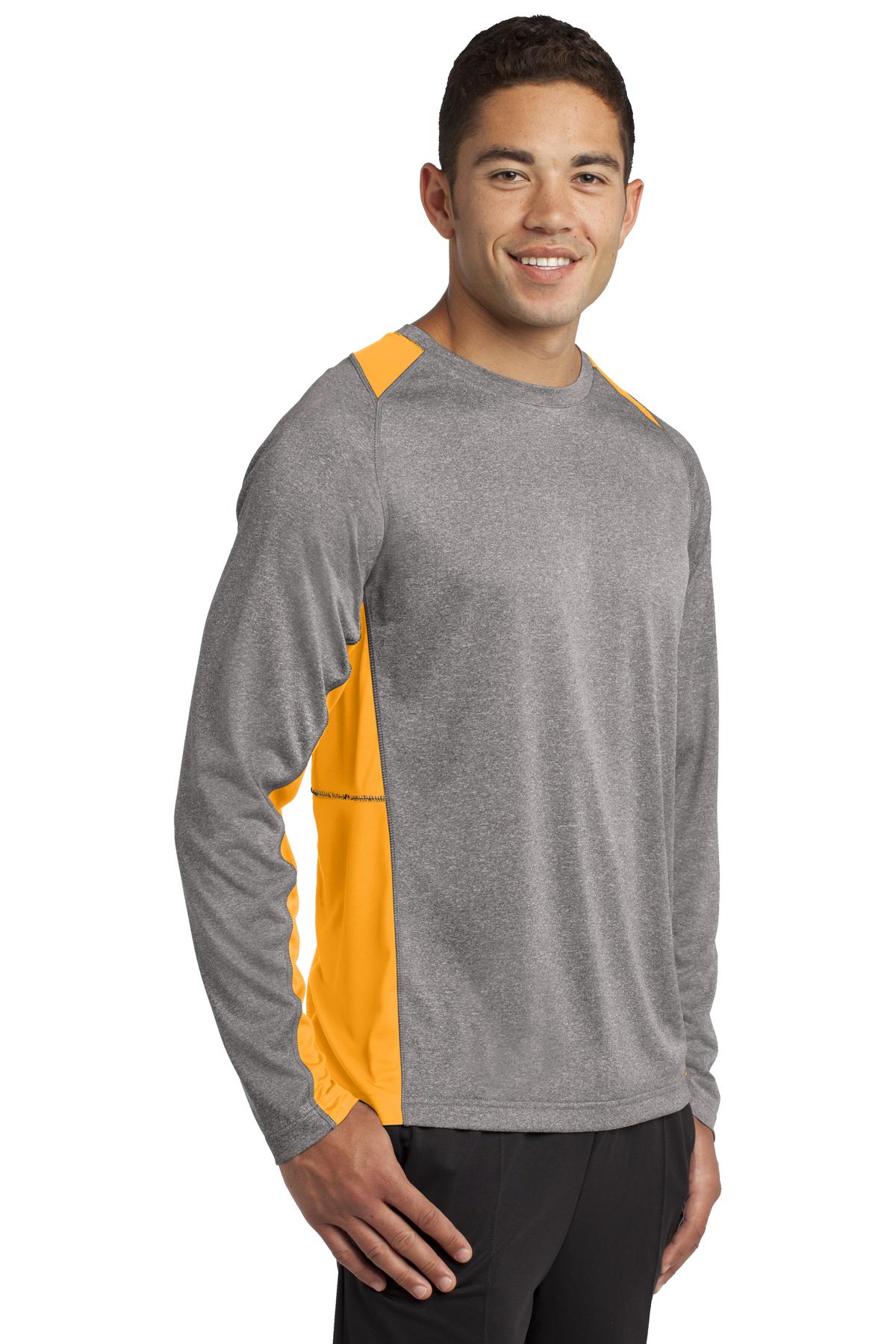 Vnt He/Gold Sport-Tek Long Sleeve Heather Colorblock Contender Tee. ST361LS
