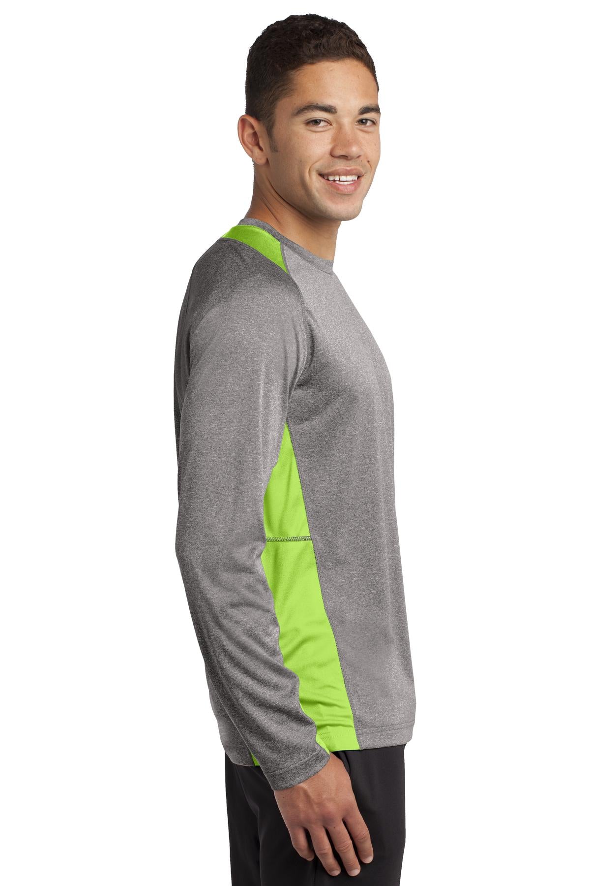 Vnt He/Lime SH Sport-Tek Long Sleeve Heather Colorblock Contender Tee. ST361LS