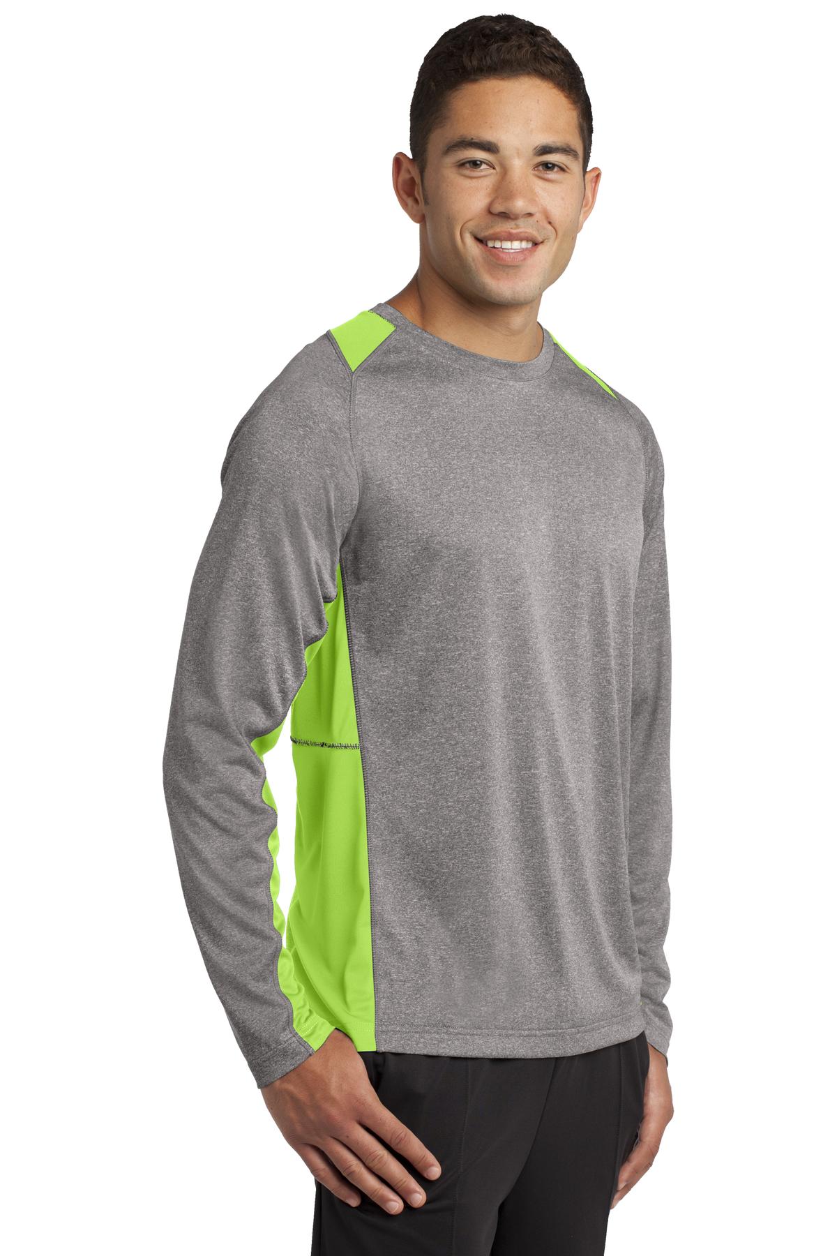 Vnt He/Lime SH Sport-Tek Long Sleeve Heather Colorblock Contender Tee. ST361LS