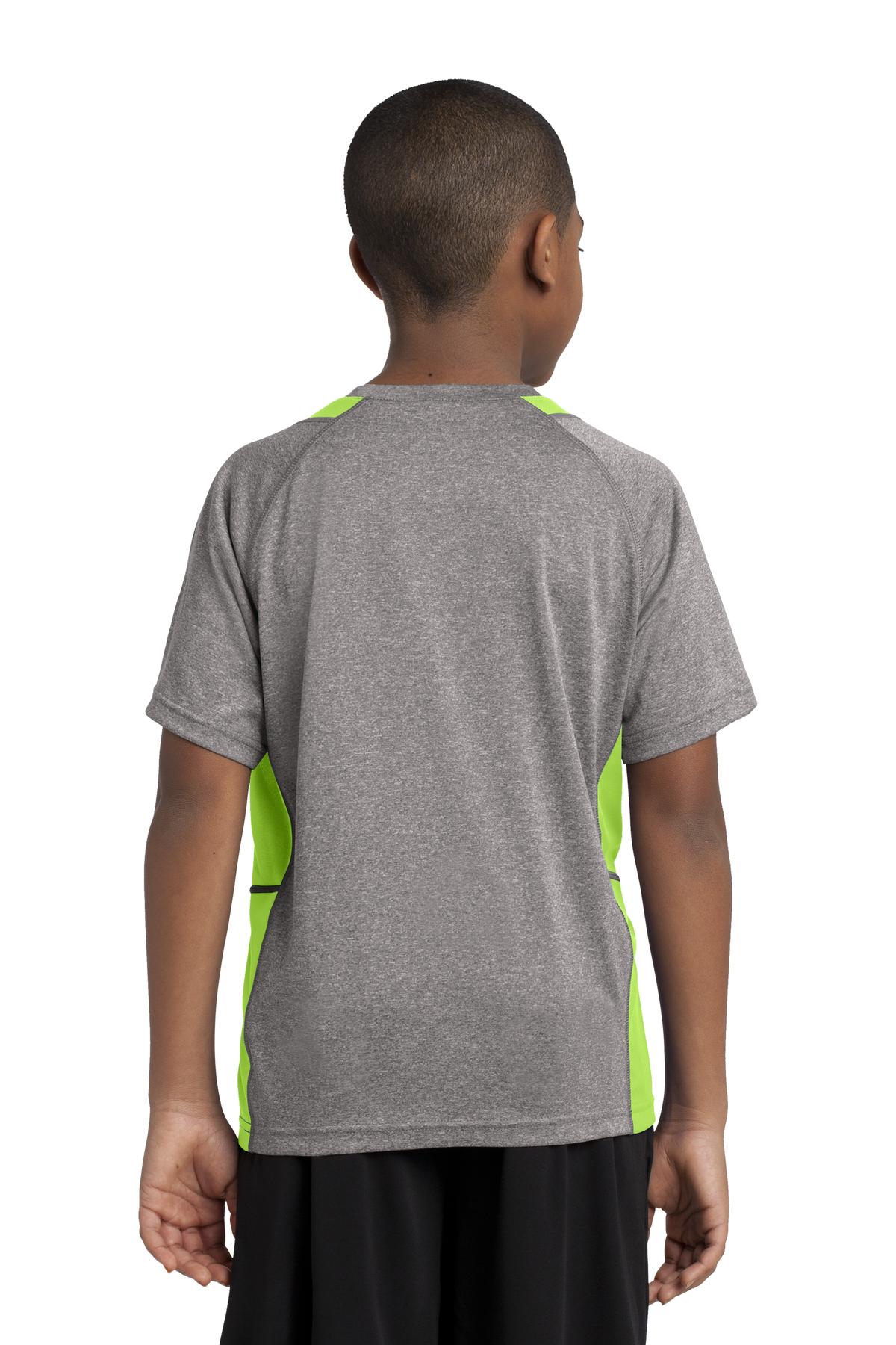 Vnt He/Lime Sh Sport-Tek Youth Heather Colorblock Contender Tee. YST361