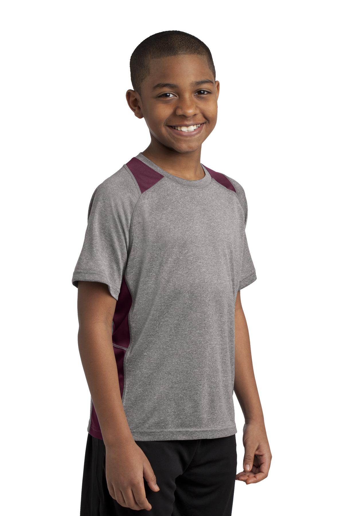 Vnt He/Maroon Sport-Tek Youth Heather Colorblock Contender Tee. YST361
