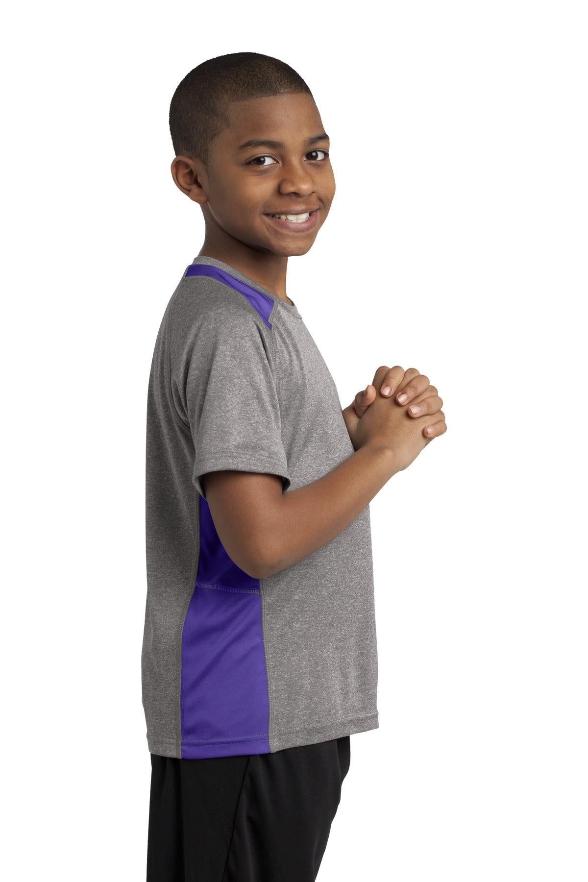 Vnt He/Purple Sport-Tek Youth Heather Colorblock Contender Tee. YST361