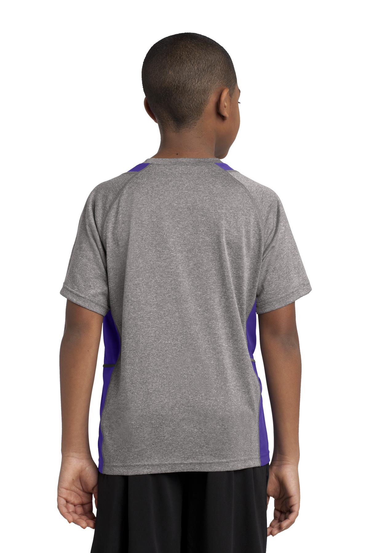 Vnt He/Purple Sport-Tek Youth Heather Colorblock Contender Tee. YST361