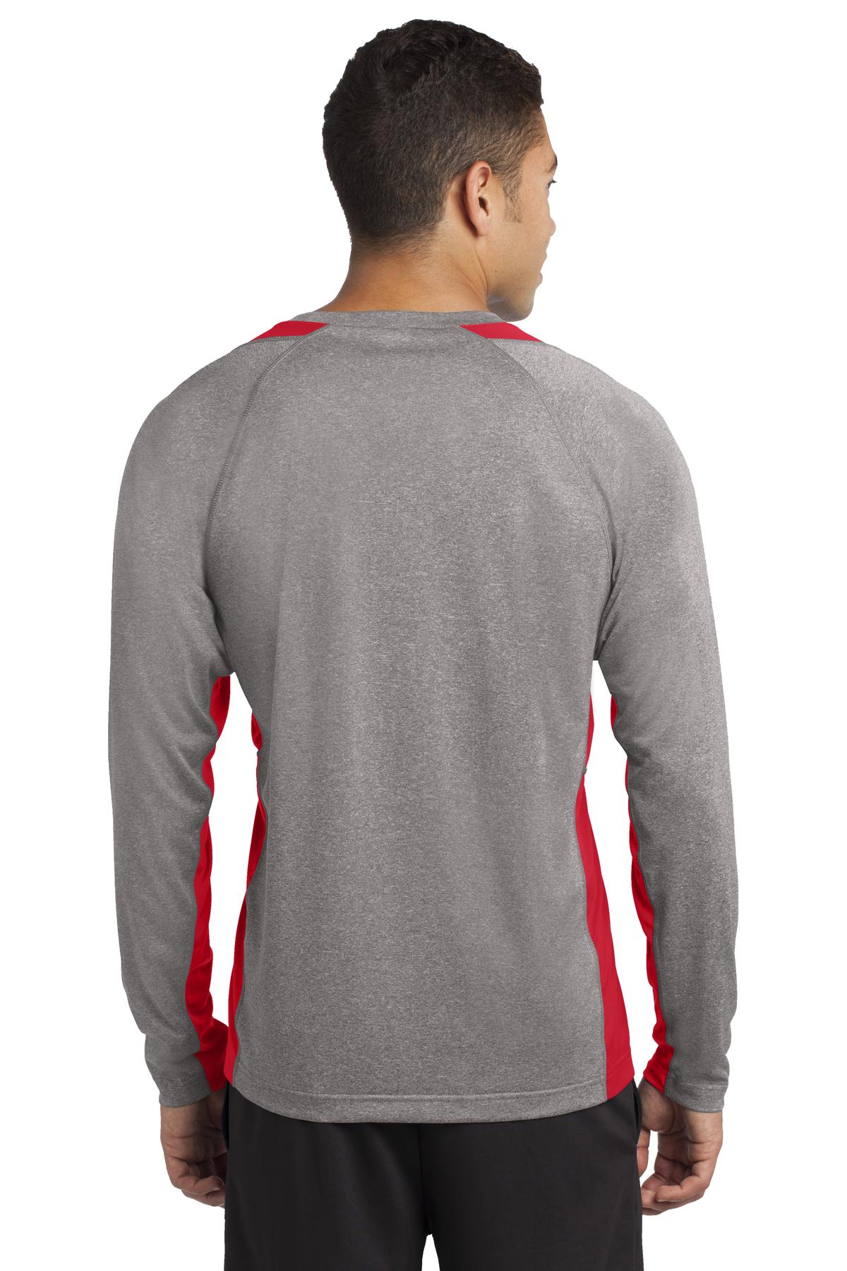 Vnt He/Tr Red Sport-Tek Long Sleeve Heather Colorblock Contender Tee. ST361LS