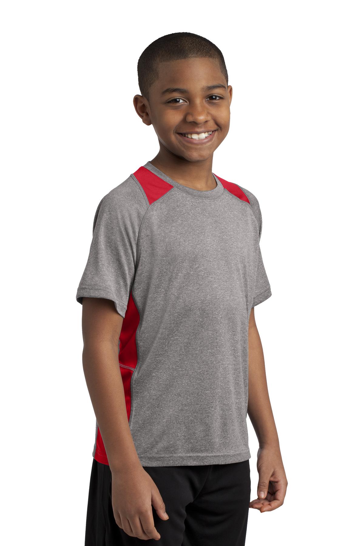 Vnt He/Tr Red Sport-Tek Youth Heather Colorblock Contender Tee. YST361