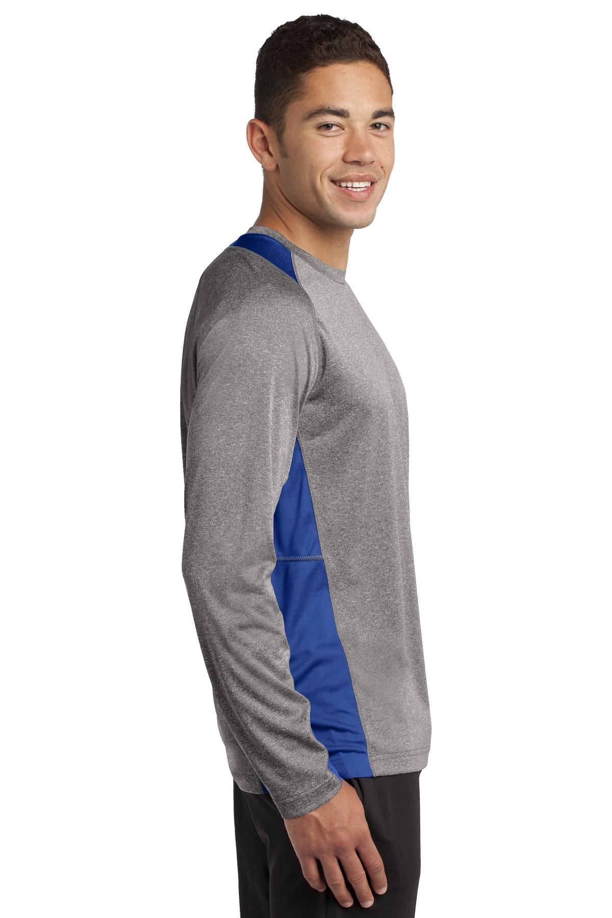 Vnt He/Tr Royl Sport-Tek Long Sleeve Heather Colorblock Contender Tee. ST361LS