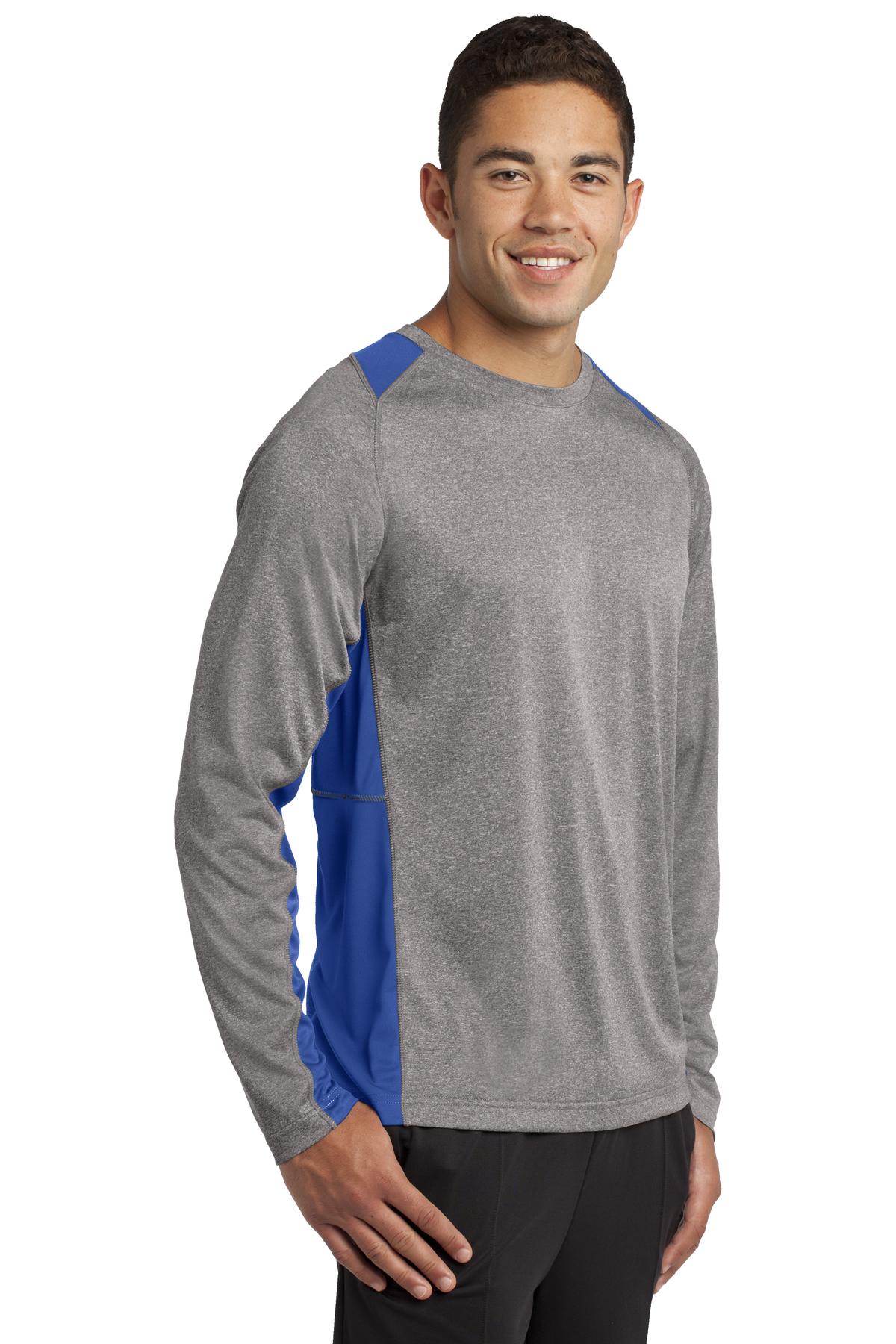 Vnt He/Tr Royl Sport-Tek Long Sleeve Heather Colorblock Contender Tee. ST361LS