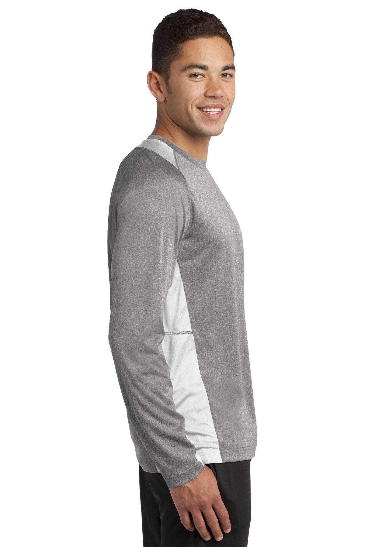 Vnt He/White Sport-Tek Long Sleeve Heather Colorblock Contender Tee. ST361LS