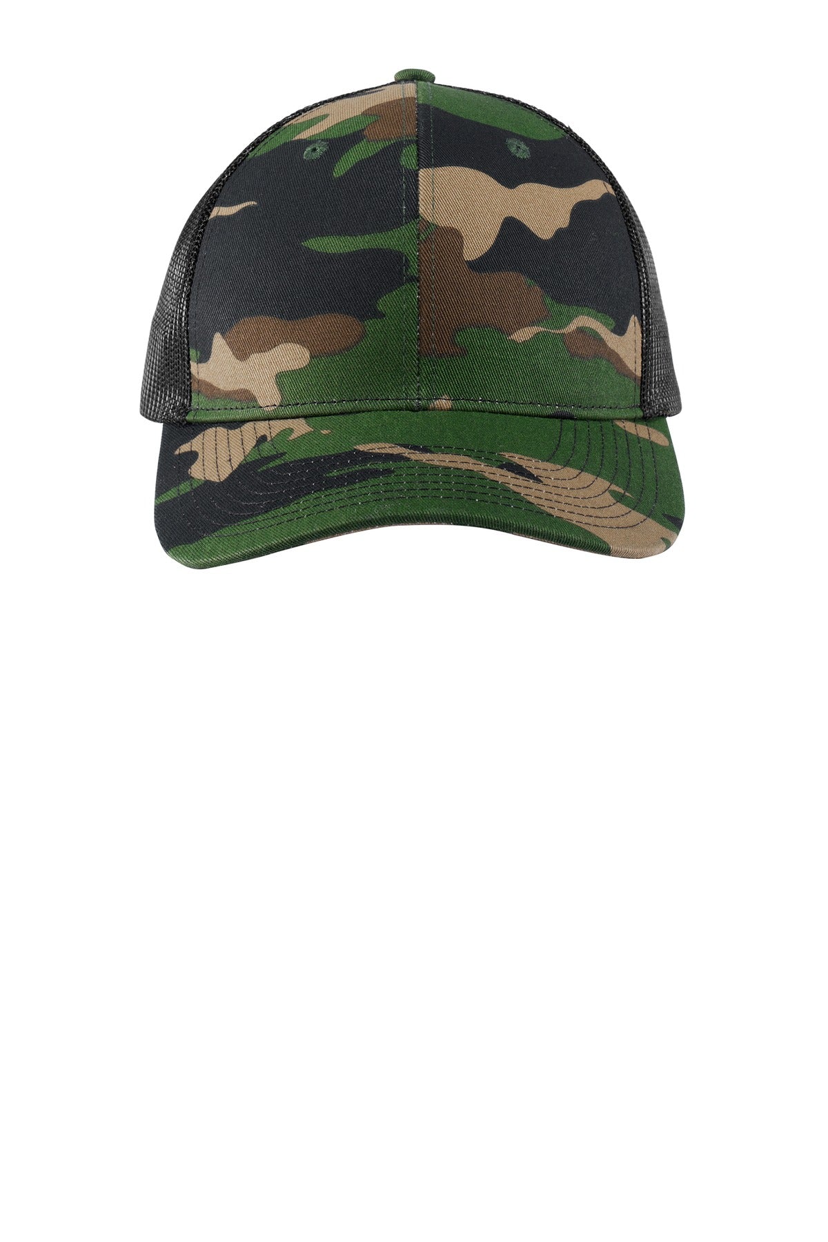 Wdlnd Camo/Blk Port Authority Snapback Trucker Cap. C112