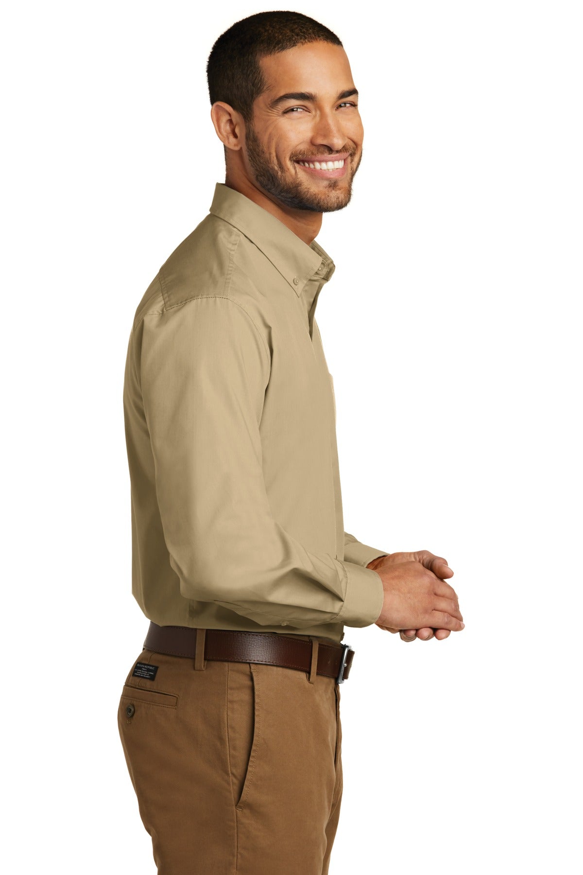 Wheat Port Authority Long Sleeve Carefree Poplin Shirt. W100