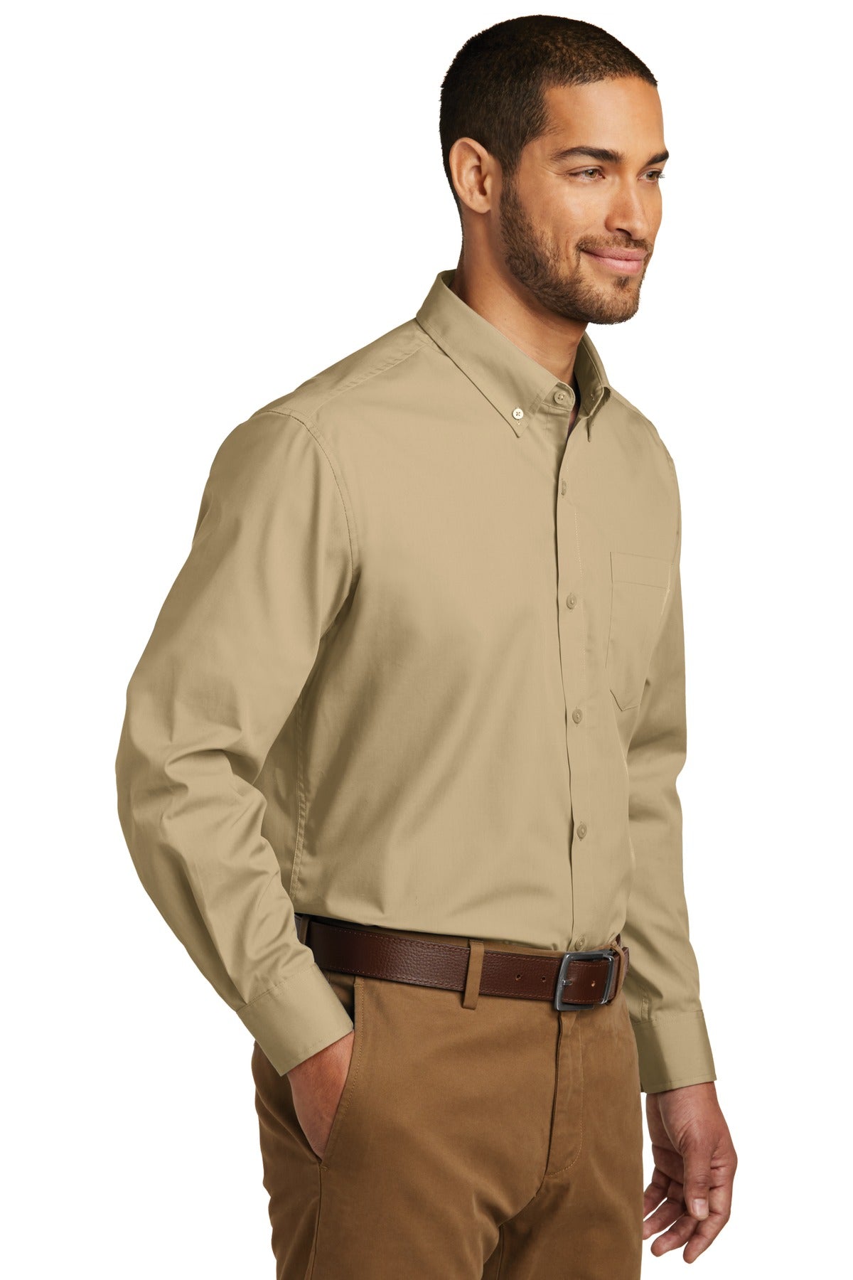 Wheat Port Authority Long Sleeve Carefree Poplin Shirt. W100