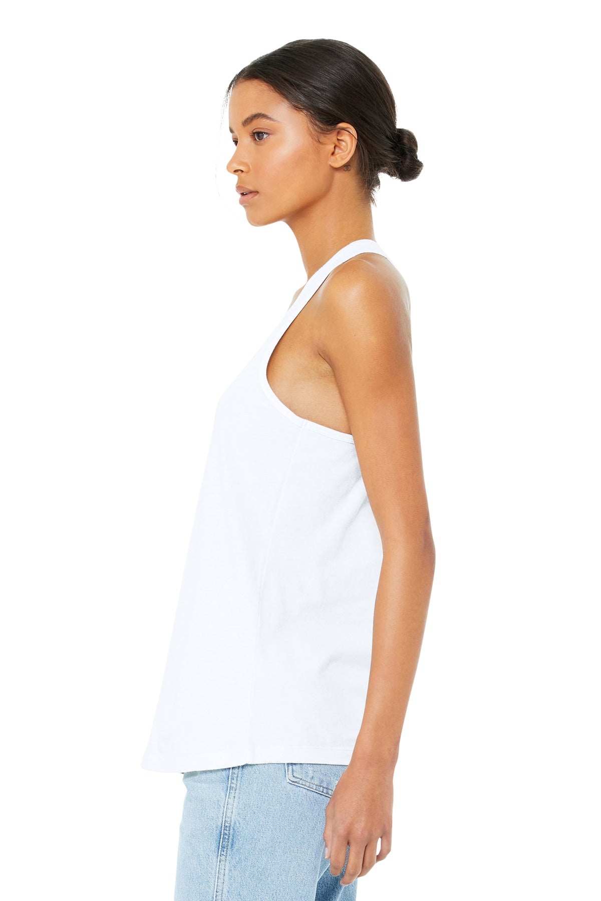 White BELLA+CANVAS Women's Jersey Racerback Tank. BC6008