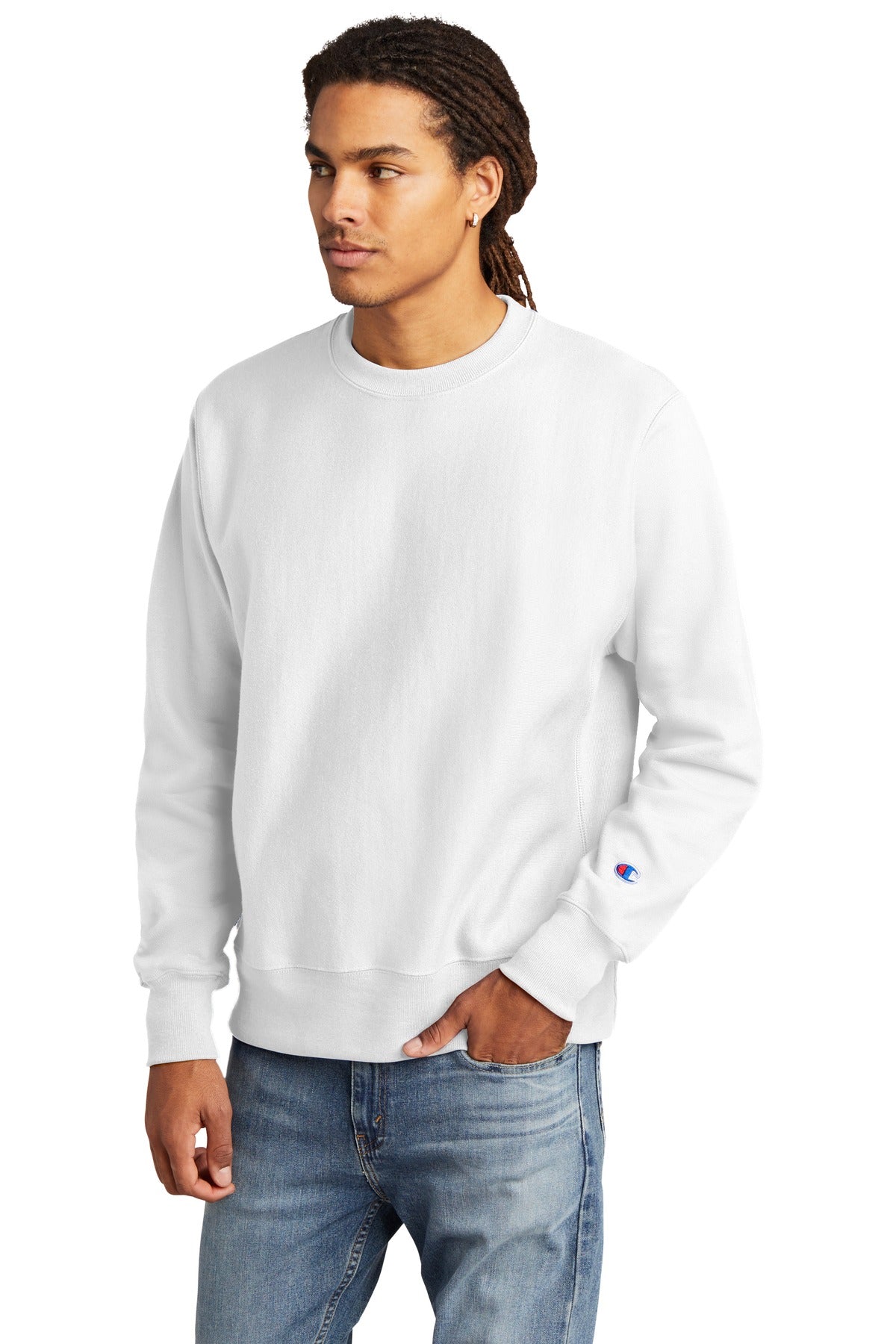 White Champion Reverse Weave Crewneck Sweatshirt S149