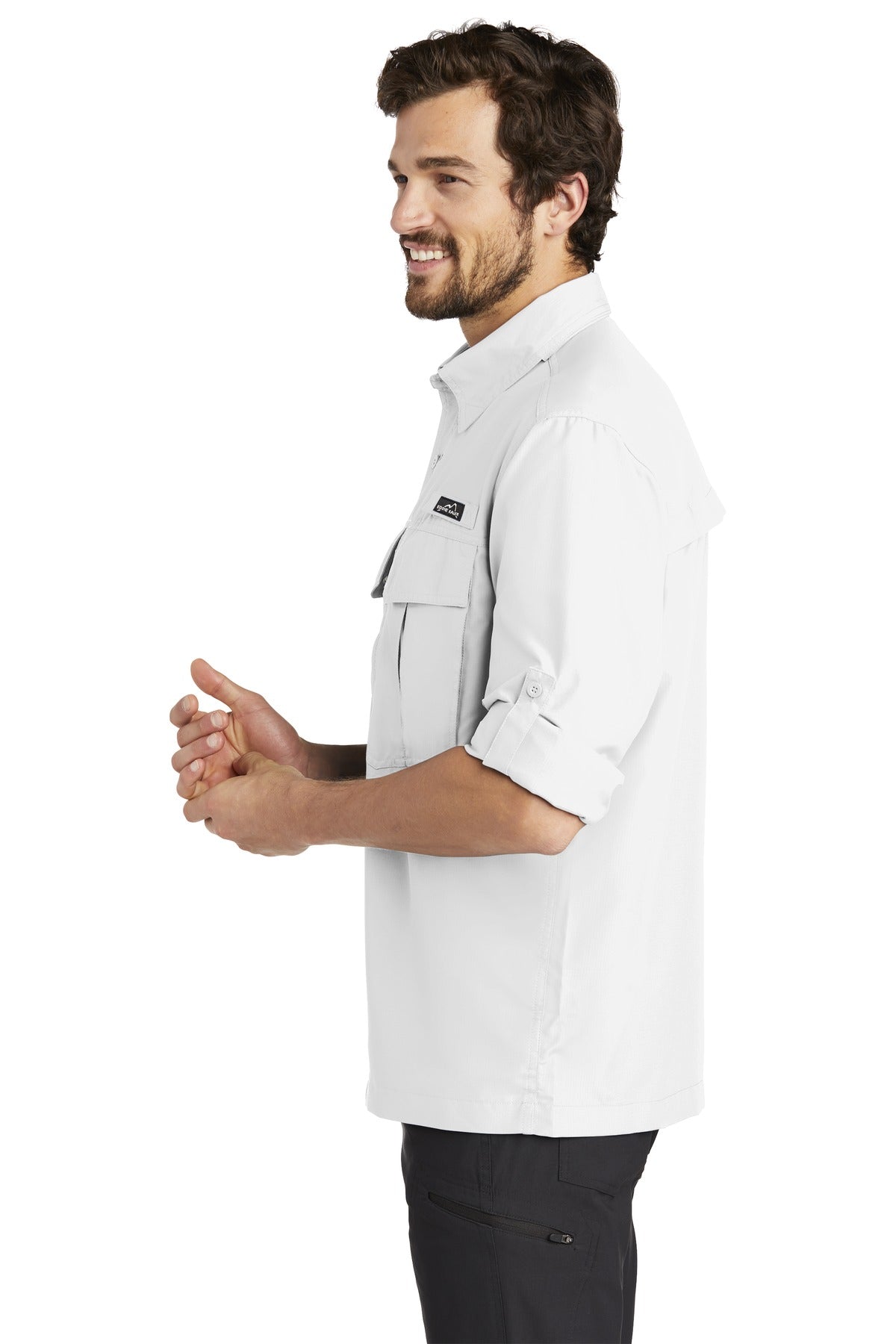 White Eddie Bauer - Long Sleeve Performance Fishing Shirt. EB600