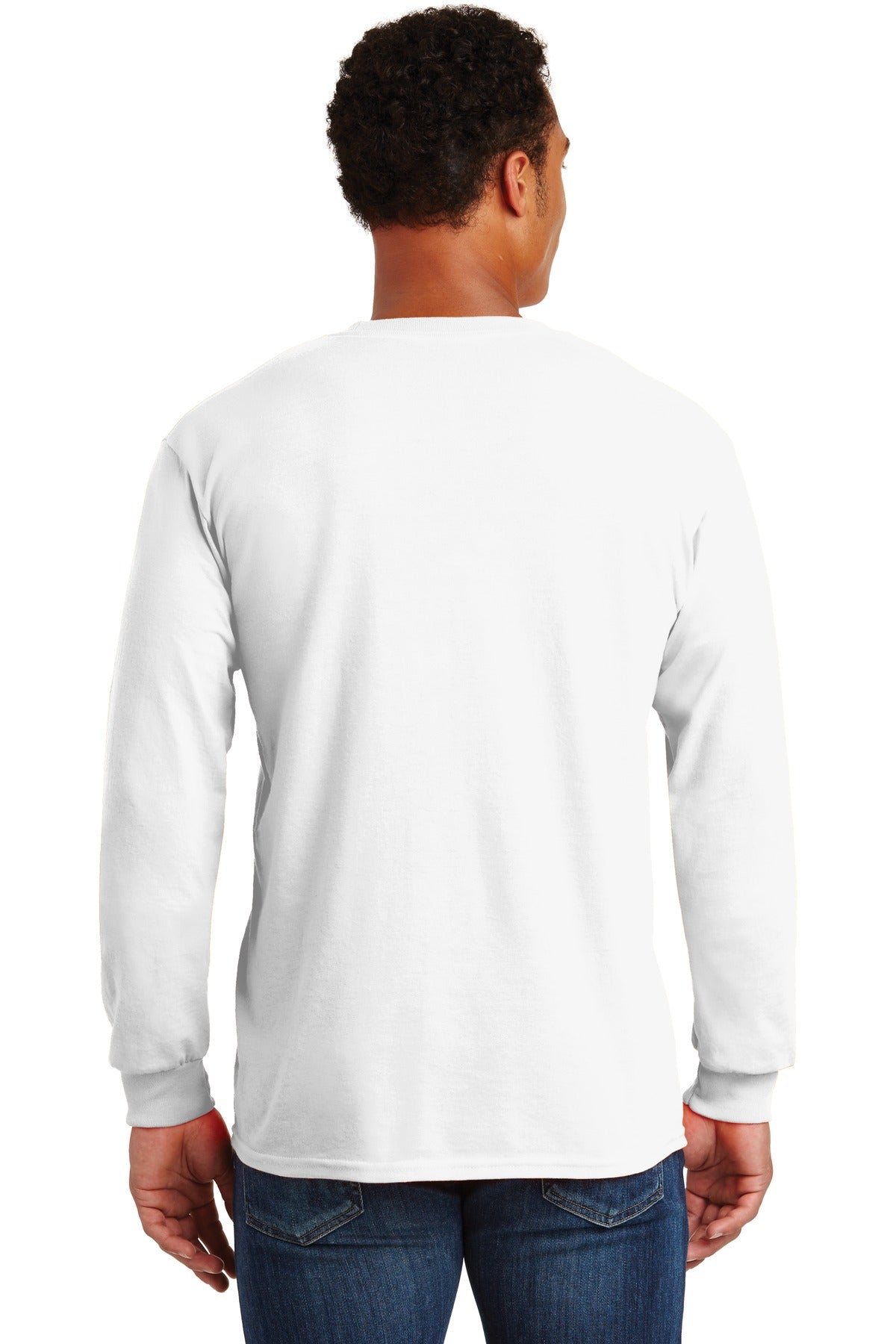 White Gildan - Ultra Cotton 100% US Cotton Long Sleeve T-Shirt with Pocket. 2410