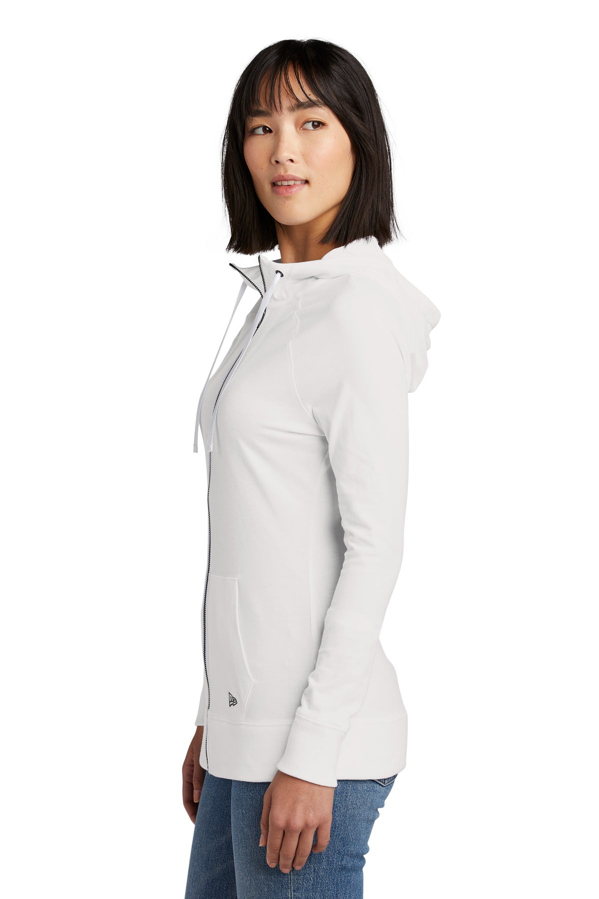 White New Era Women's Sueded Cotton Blend Full-Zip Hoodie. LNEA122