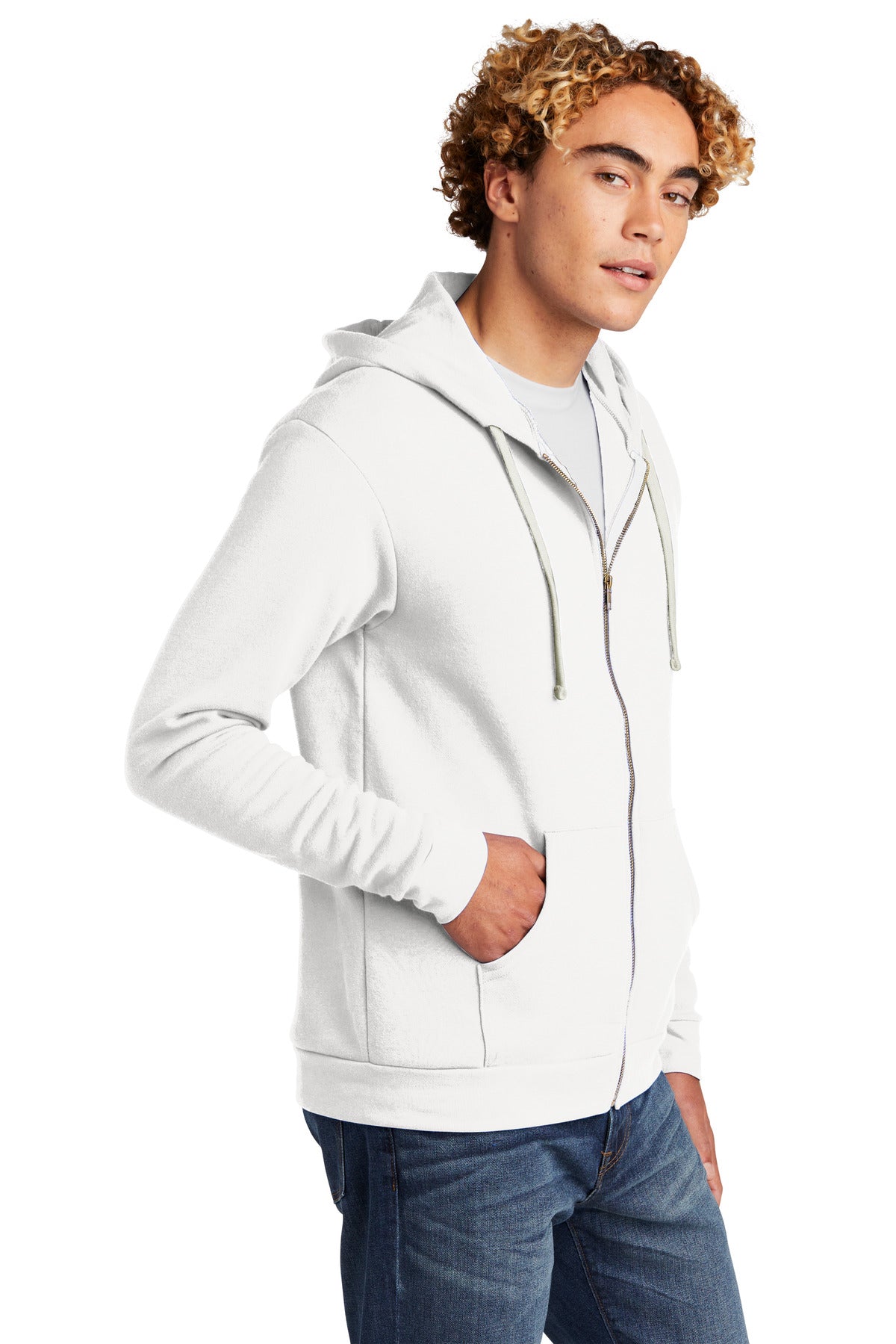White Next Level Apparel Adult Santa Barbara Zip Hoodie. NL9602