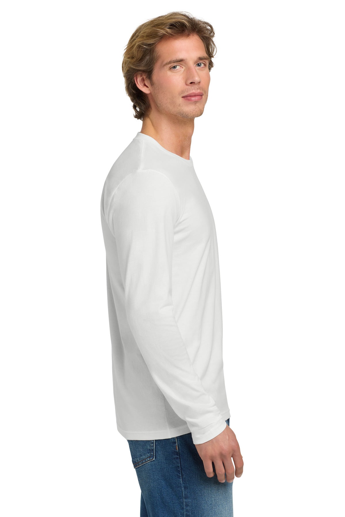 White Next Level Apparel Cotton Long Sleeve Tee. NL3601