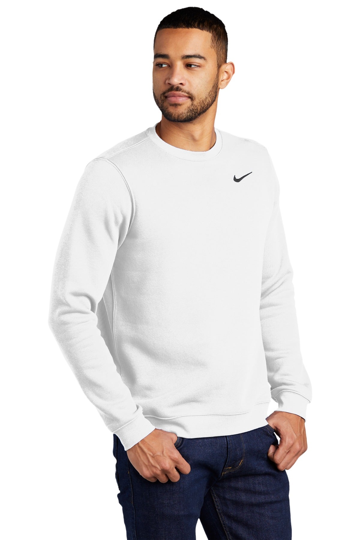 White Nike Club Fleece Crew CJ1614