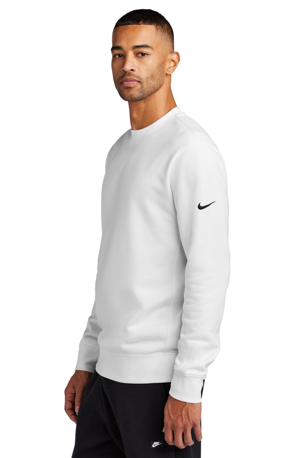 White Nike Club Fleece Sleeve Swoosh Crew NKFD9863