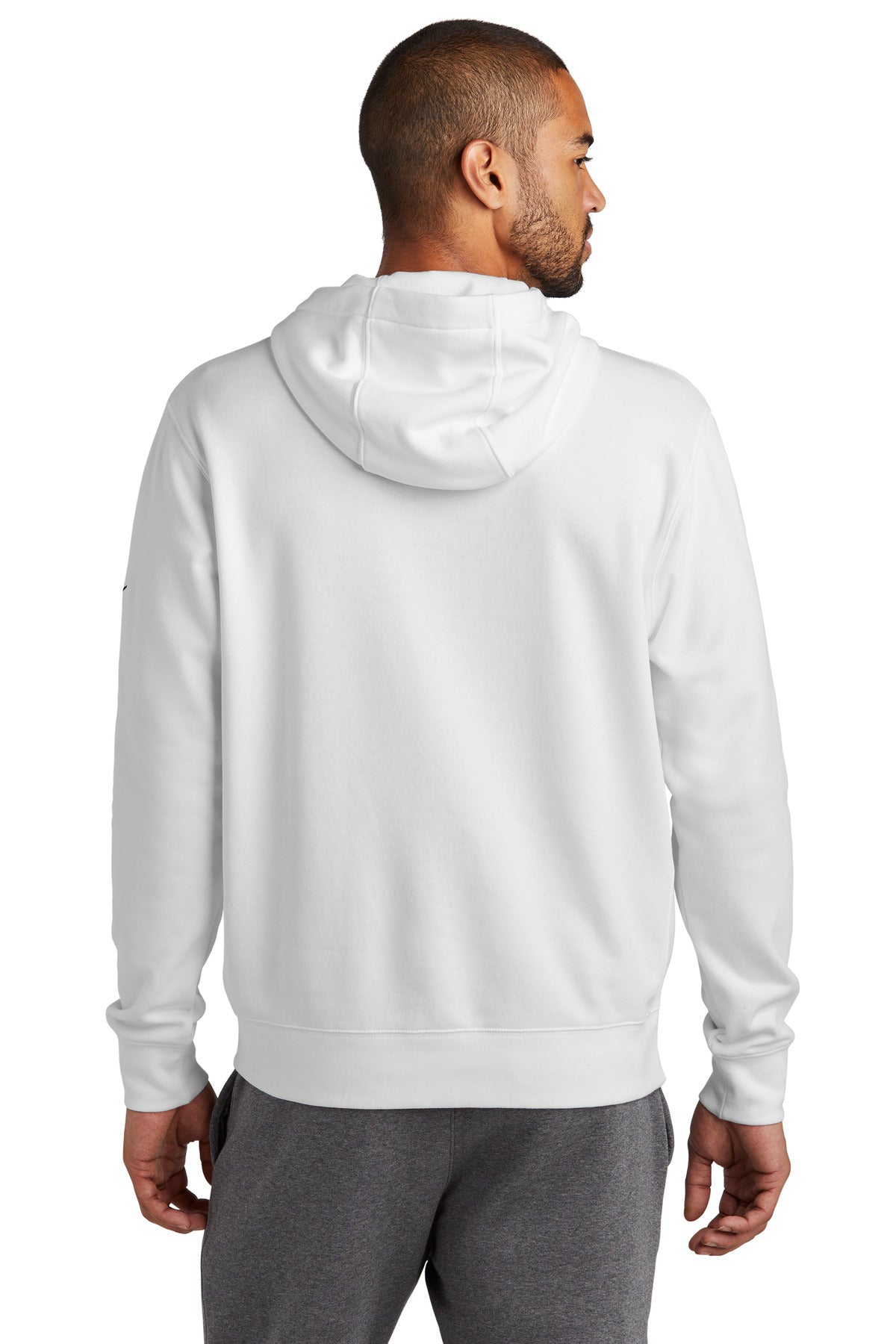 White Nike Club Fleece Sleeve Swoosh Pullover Hoodie NKDR1499