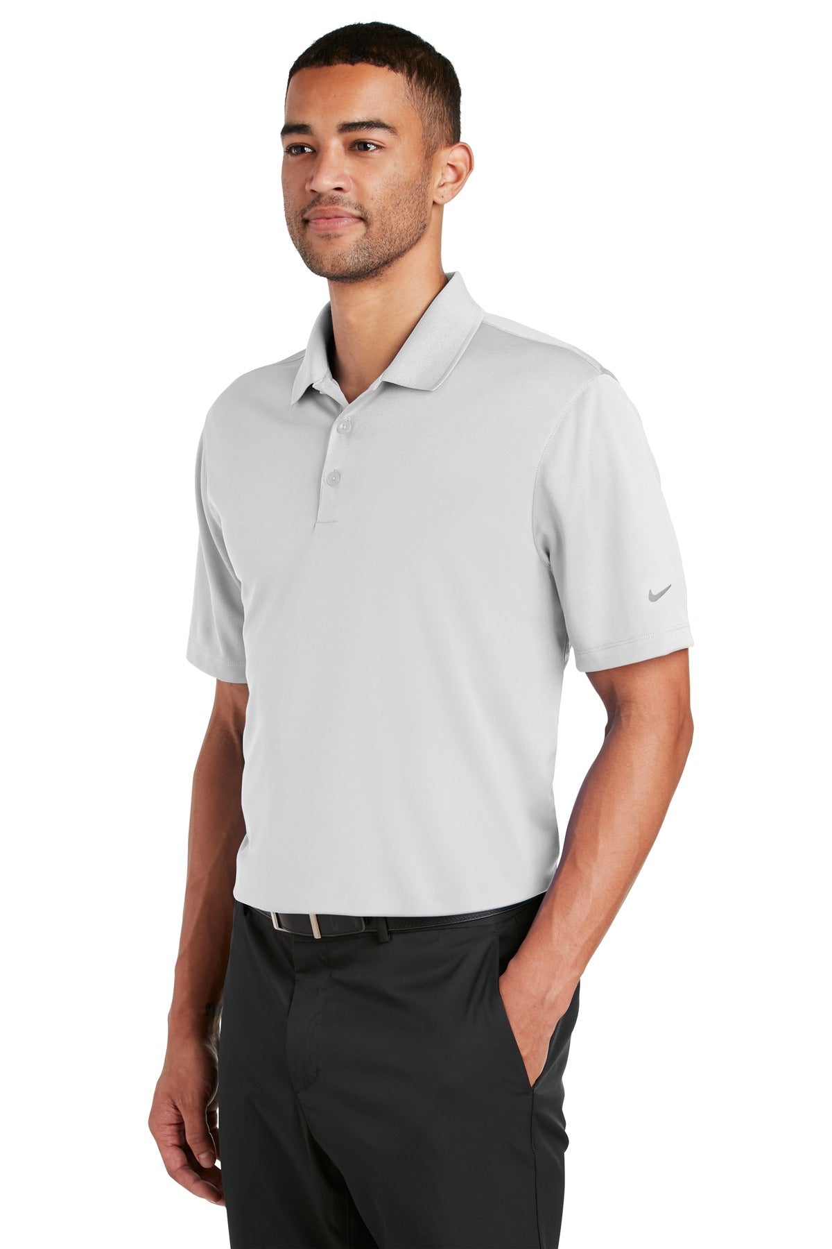 White Nike Dri-FIT Classic Fit Players Polo with Flat Knit Collar. 838956