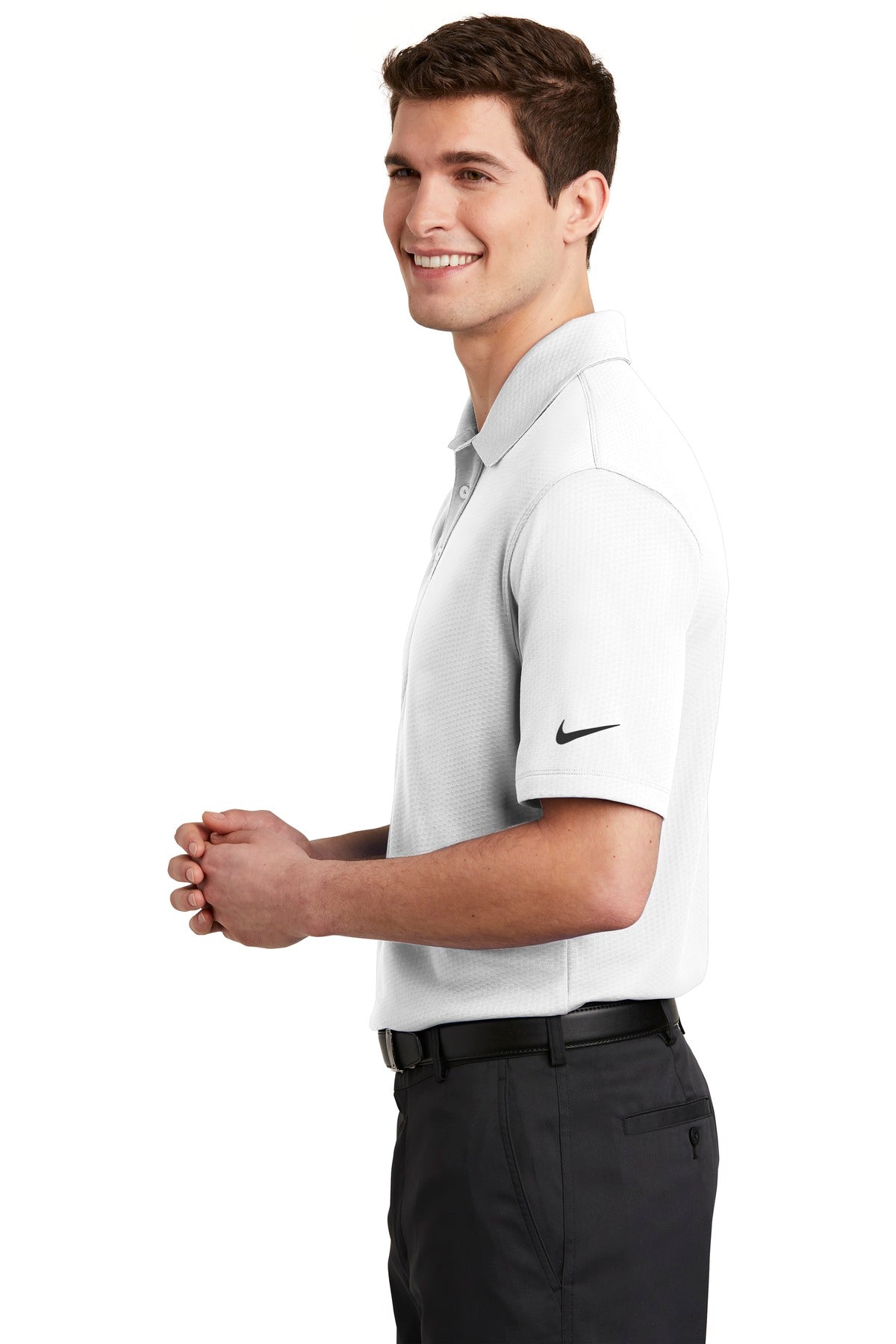 White Nike Dri-FIT Hex Textured Polo. NKAH6266