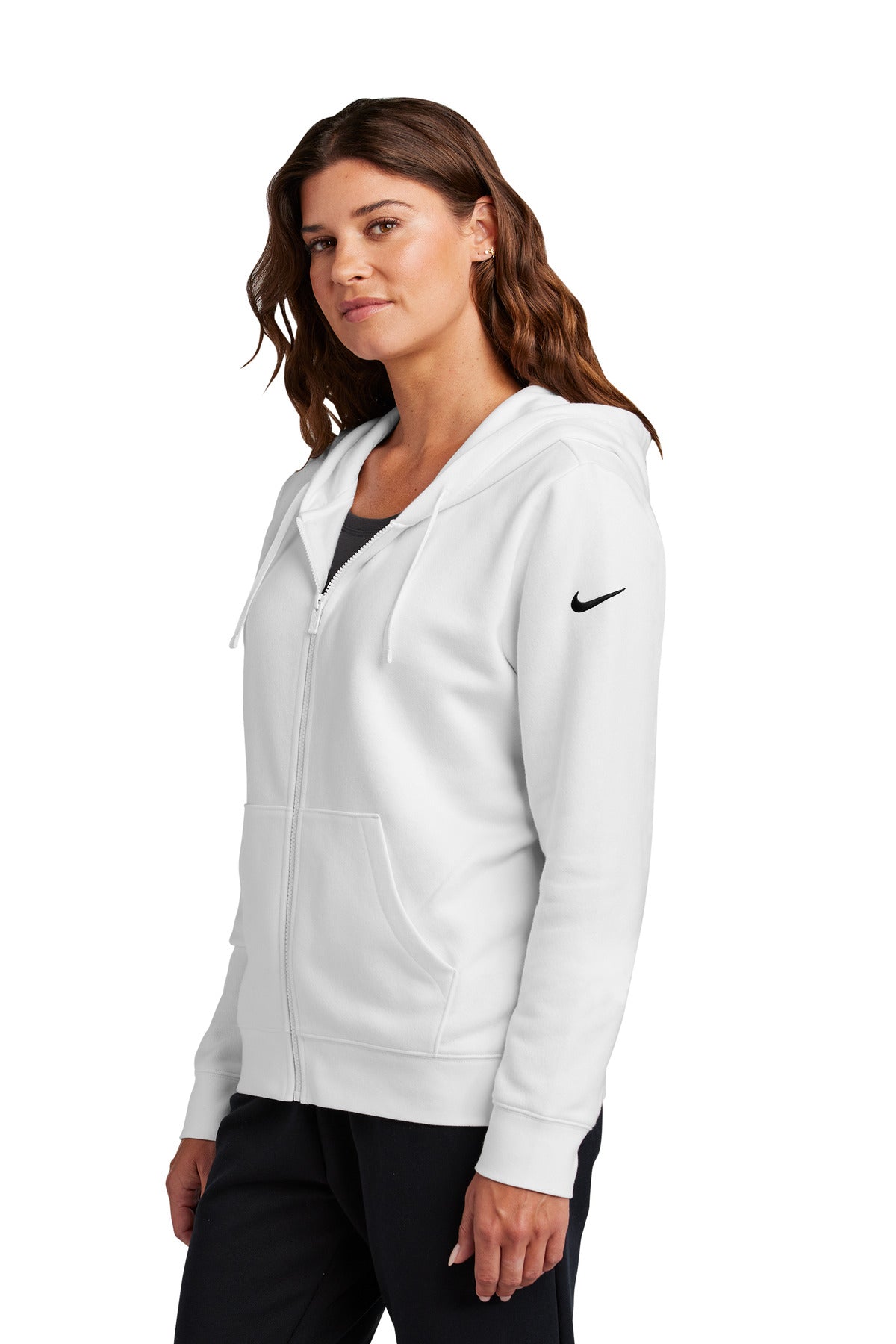 White Nike Women's Club Fleece Sleeve Swoosh Full-Zip Hoodie NKFD9890