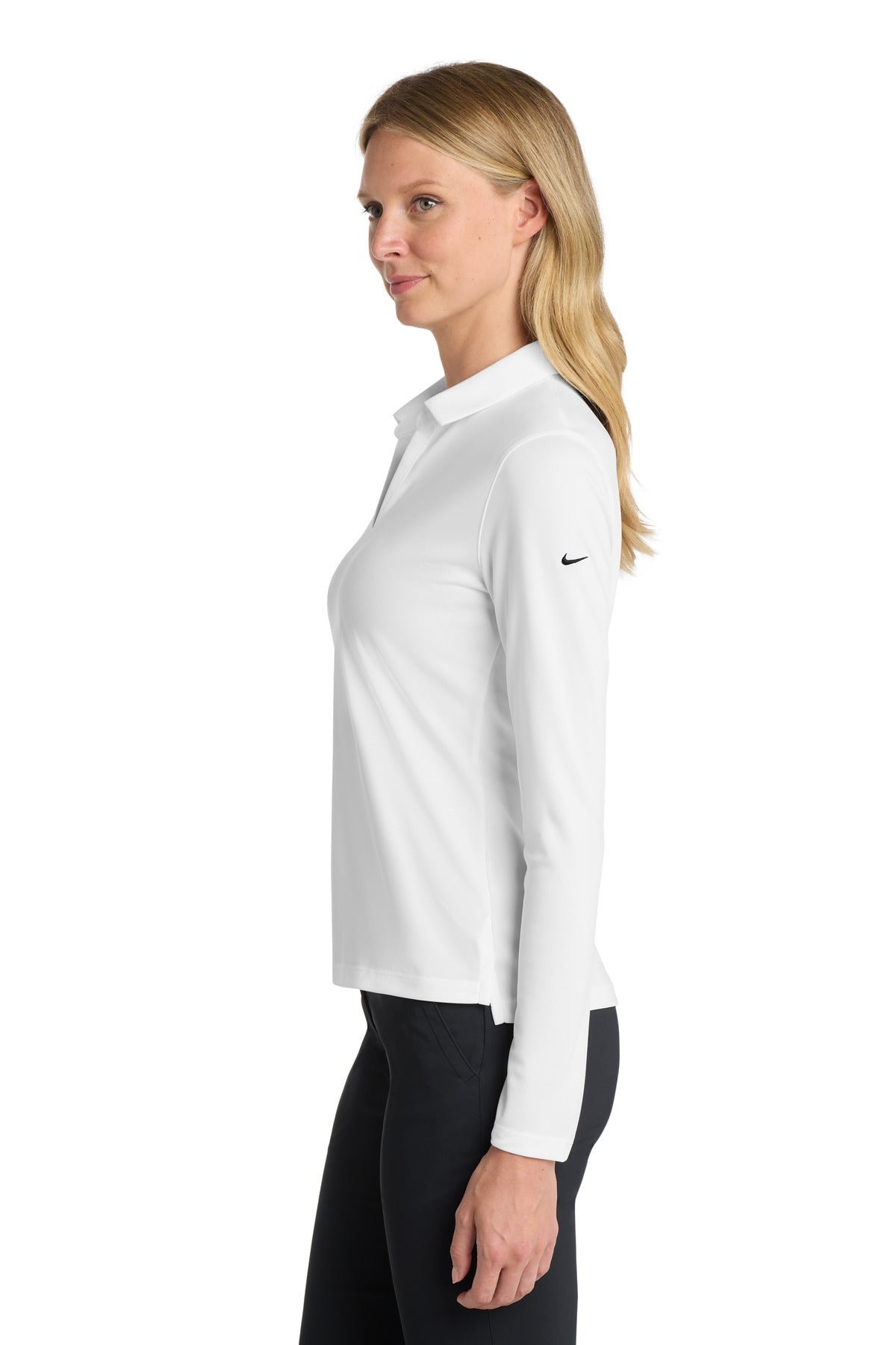 White Nike Women's Dri-FIT Micro Pique 2.0 Long Sleeve Polo NKDC2105