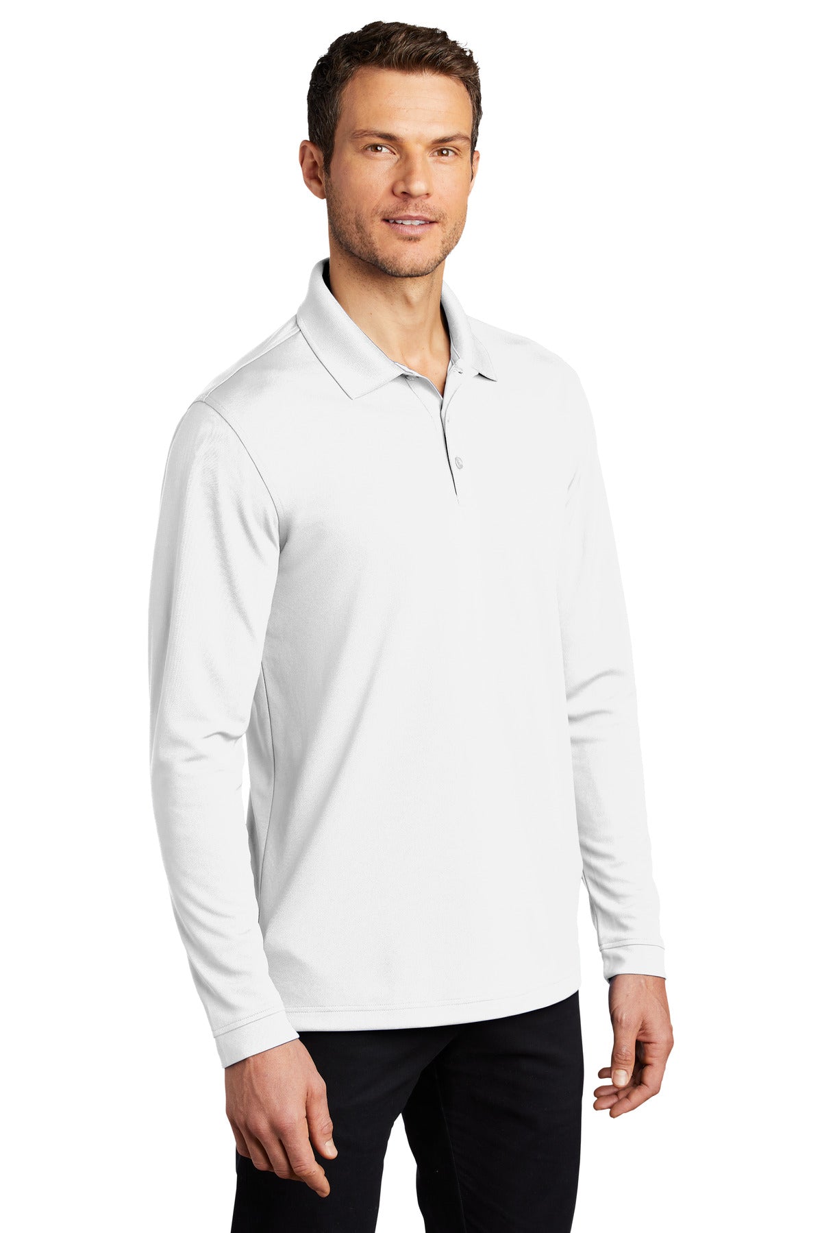 White Port Authority Dry Zone UV Micro-Mesh Long Sleeve Polo K110LS