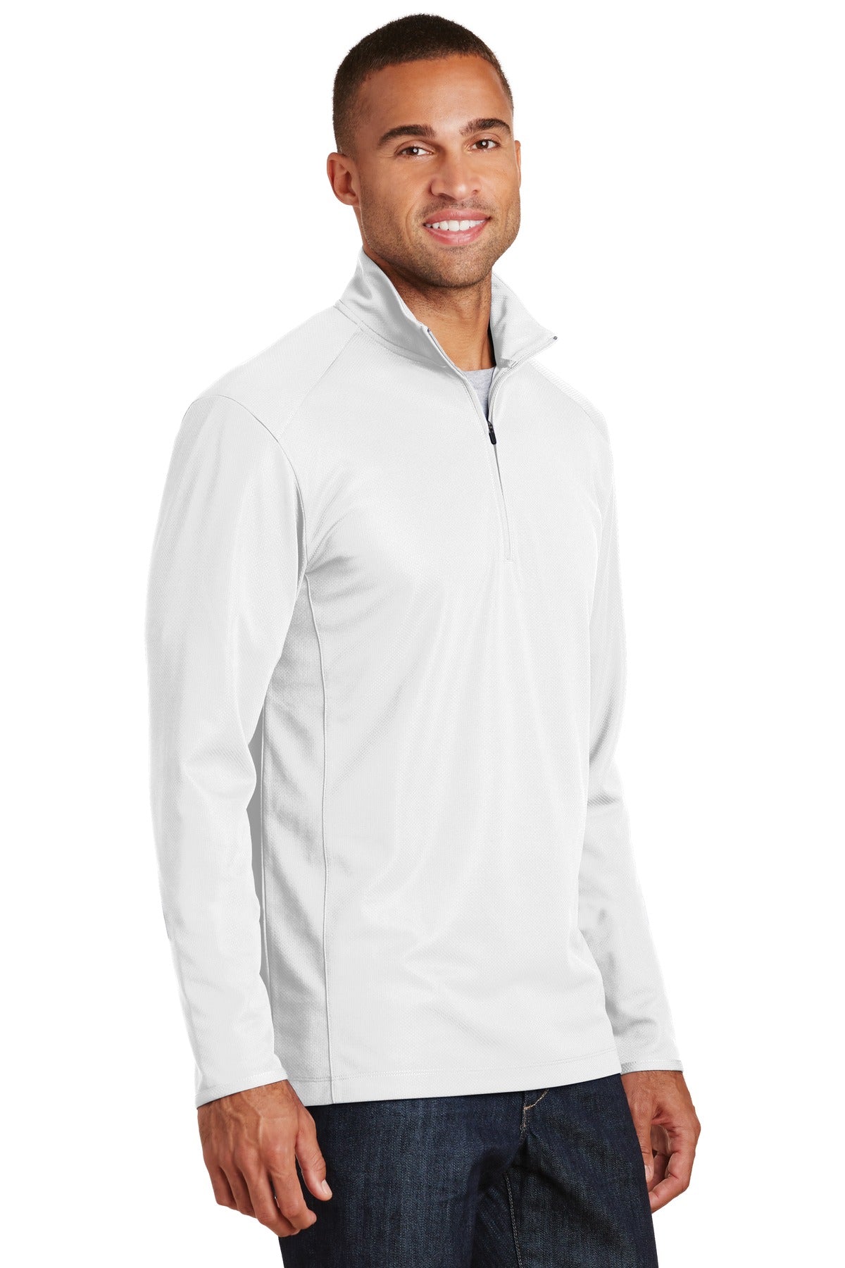 White Port Authority Pinpoint Mesh 1/2-Zip. K806