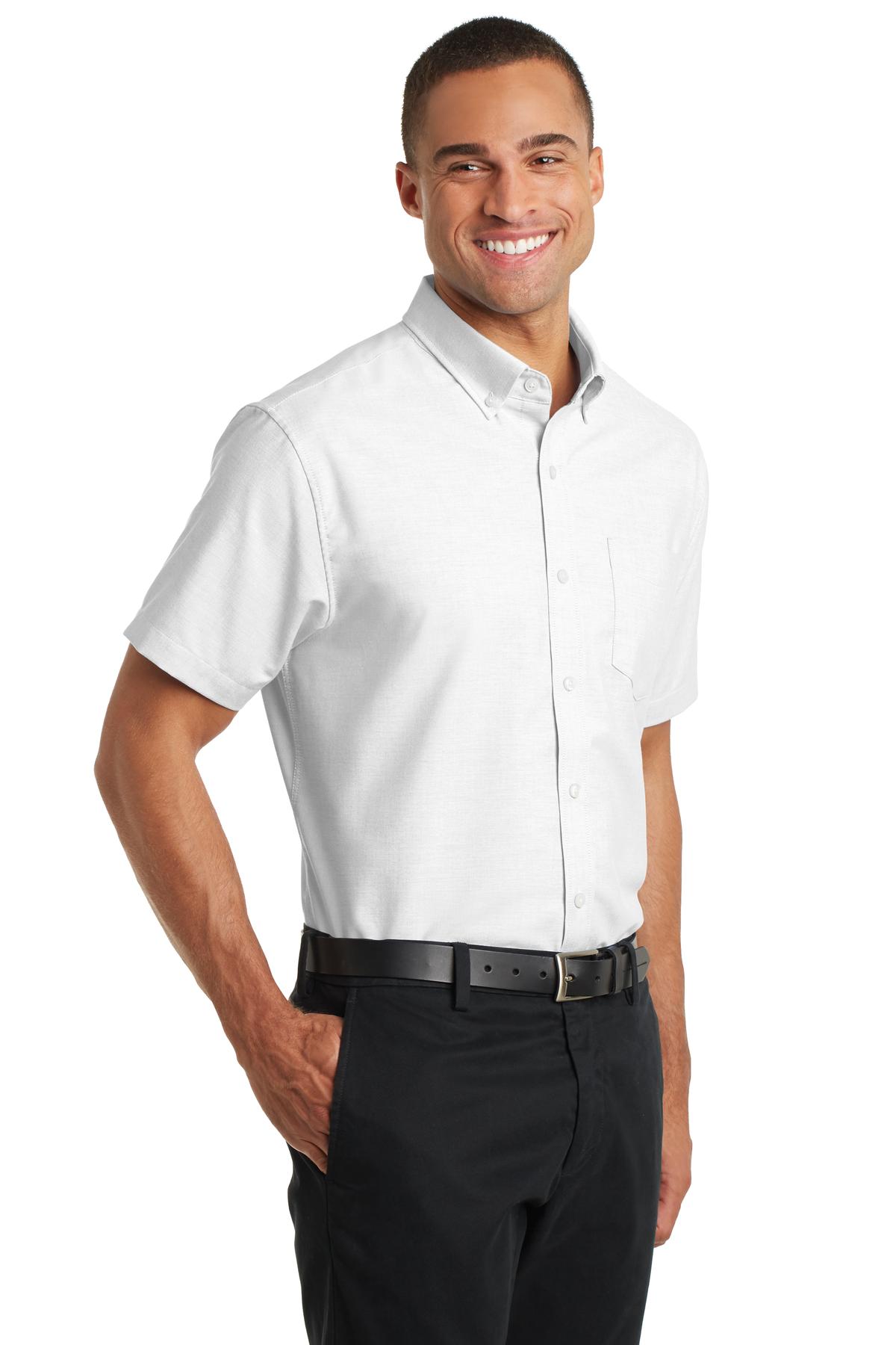 White Port Authority Short Sleeve SuperPro Oxford Shirt. S659