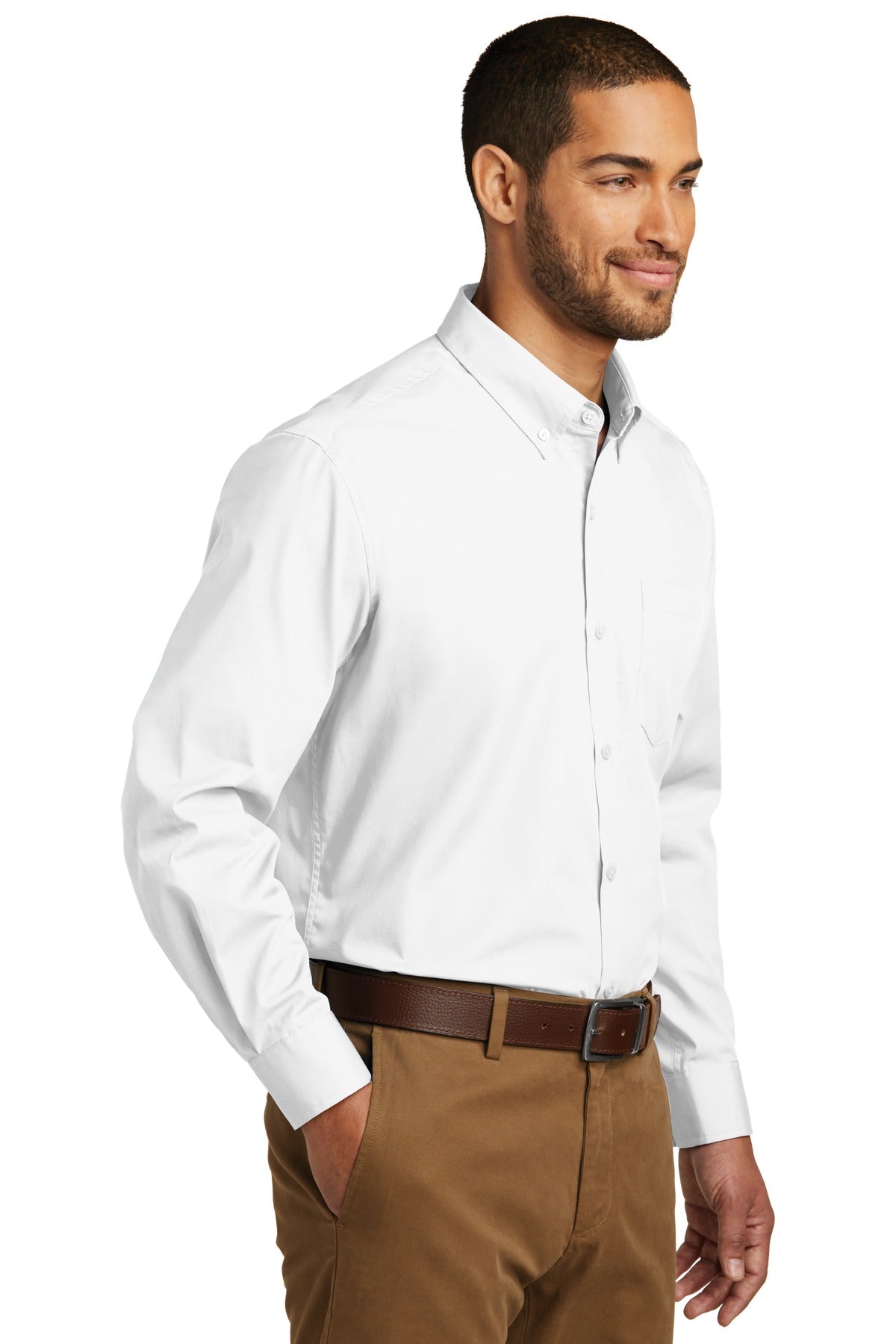 White Port Authority Tall Long Sleeve Carefree Poplin Shirt. TW100